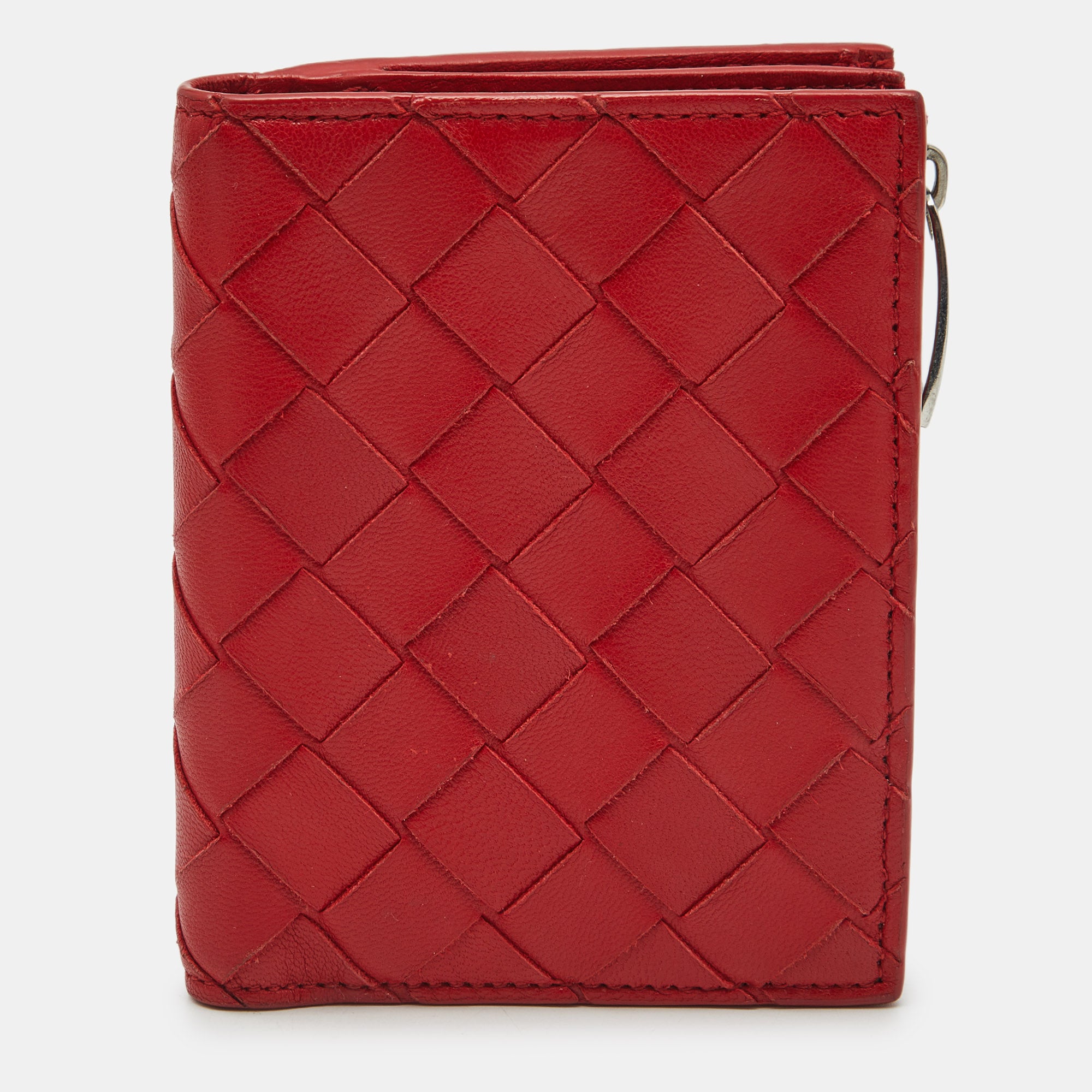 Bottega Veneta Red Intrecciato Leather Zip Bifold Card Holder