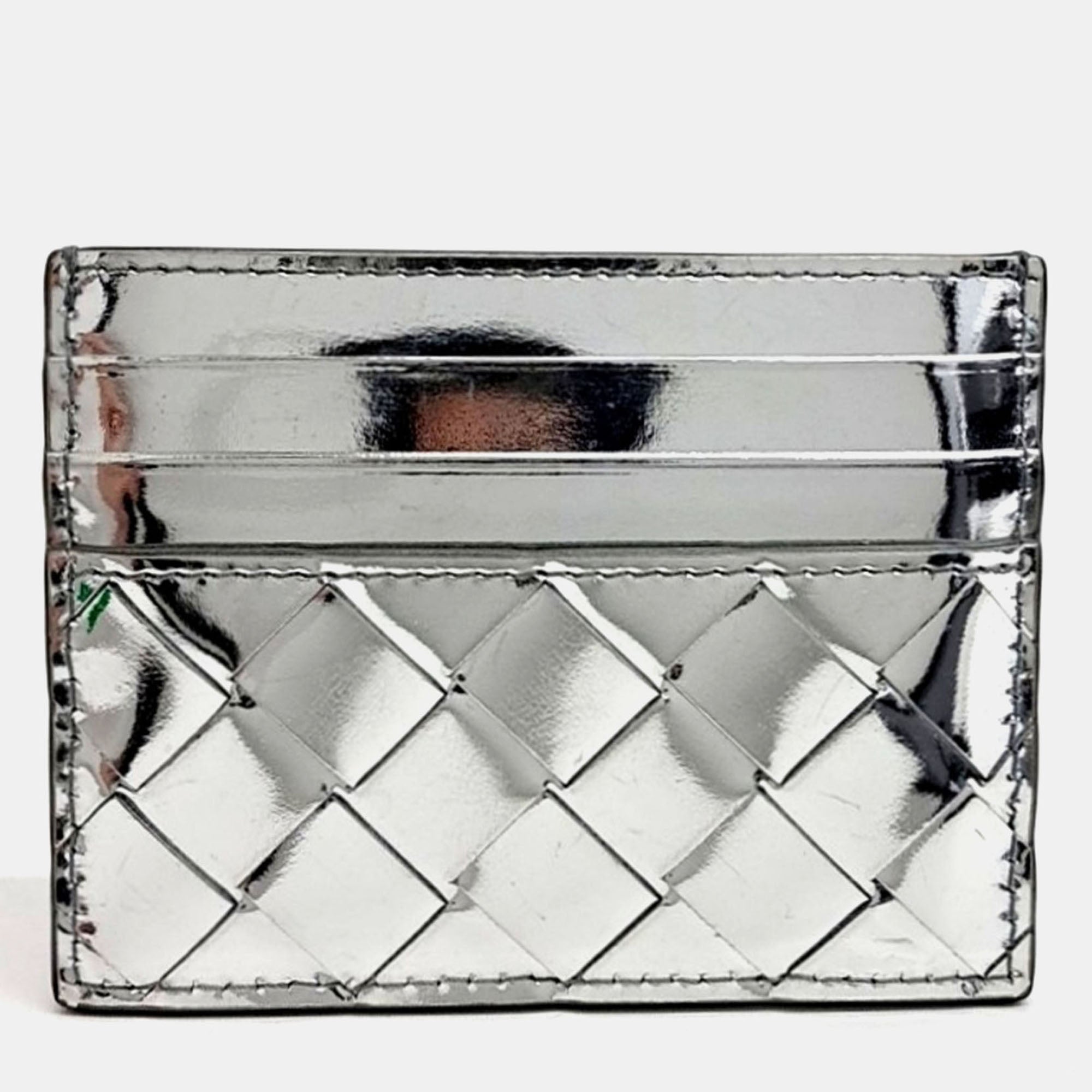 Bottega Veneta Silver Patent Card Holder