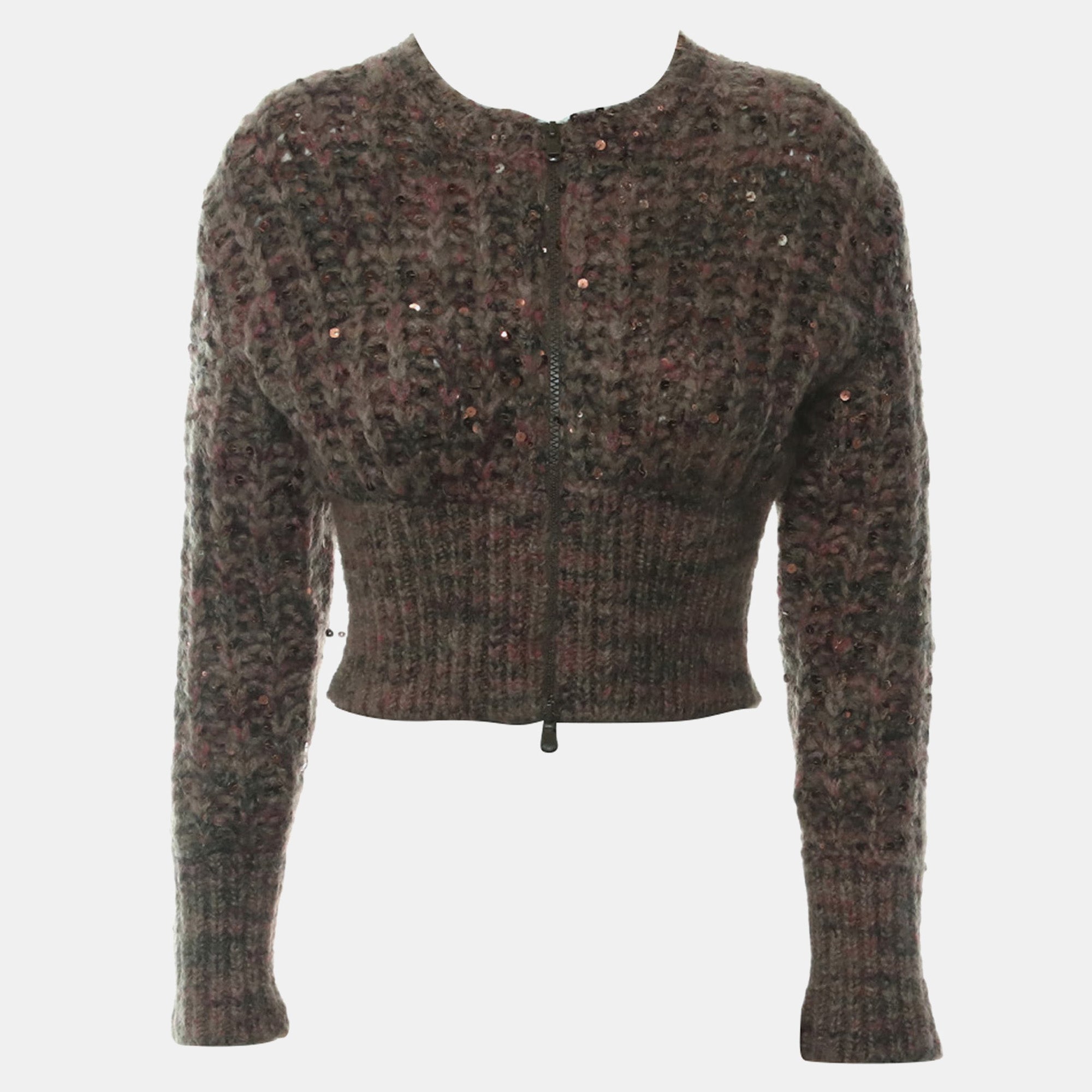Brunello Cucinelli Cashmere Blend Zip-up Cropped Cardigan with Sequins All-over