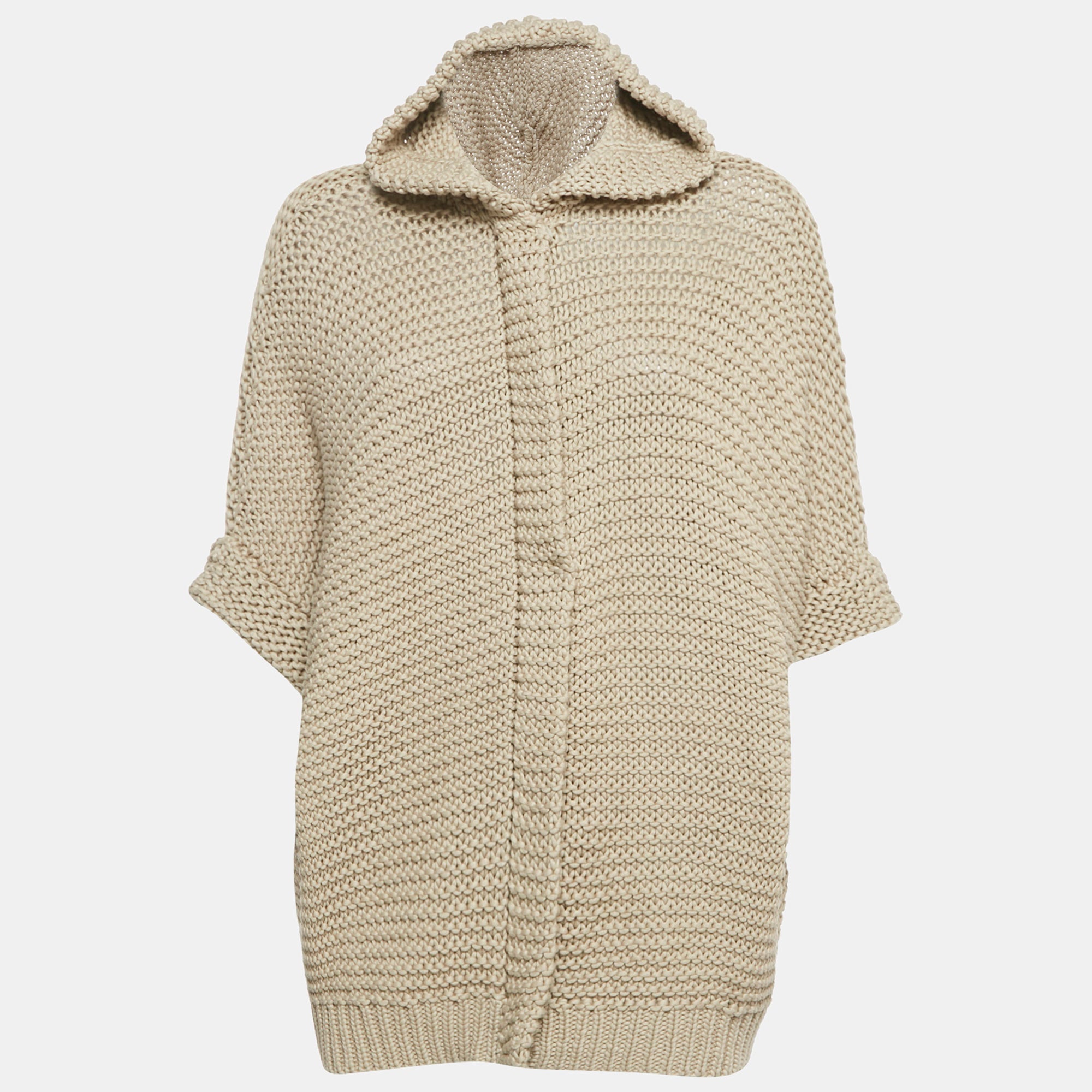 Brunello Cucinelli Beige Chunky Knit Zip-Up Cardigan S