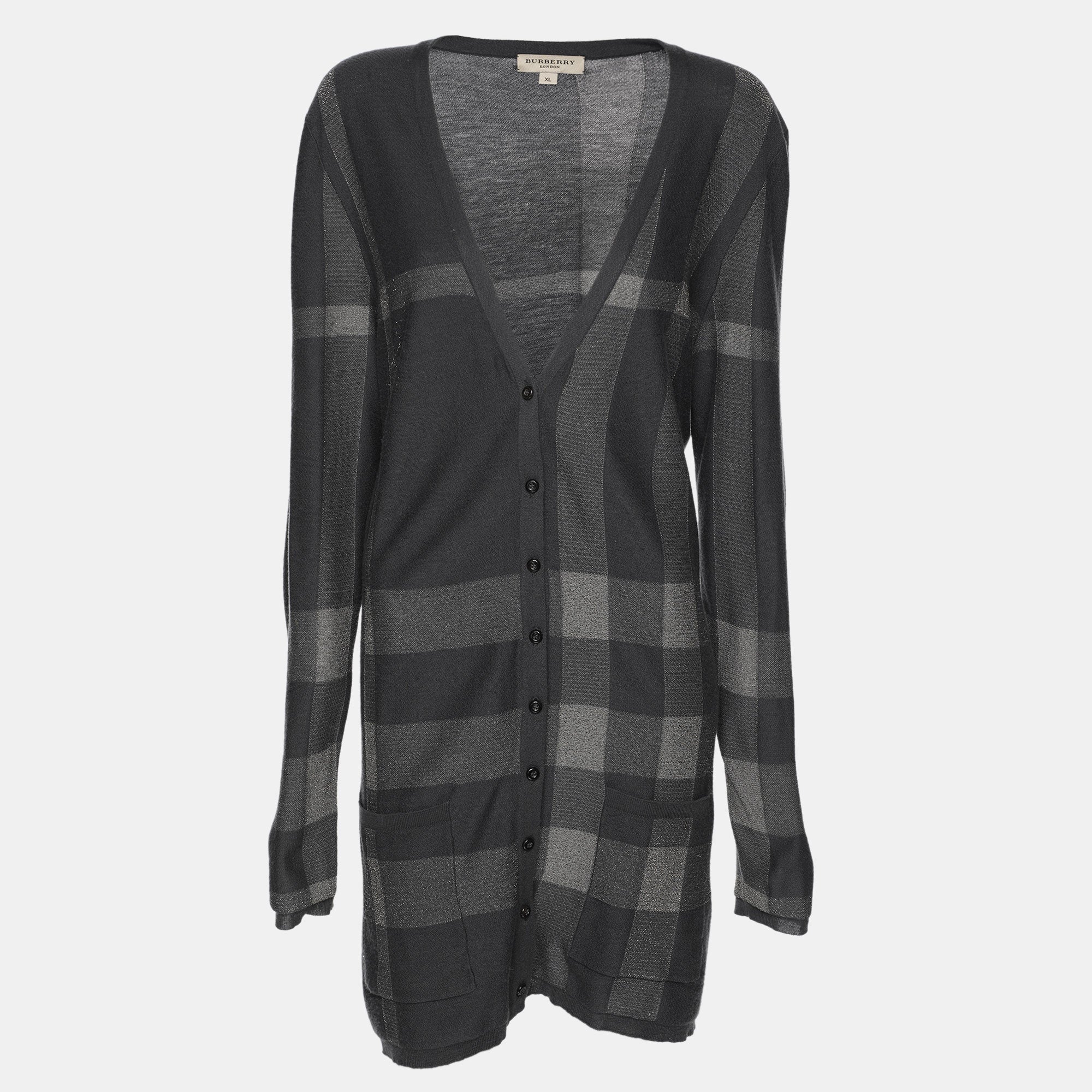 Burberry London Grey Wool Blend Cardigan XL