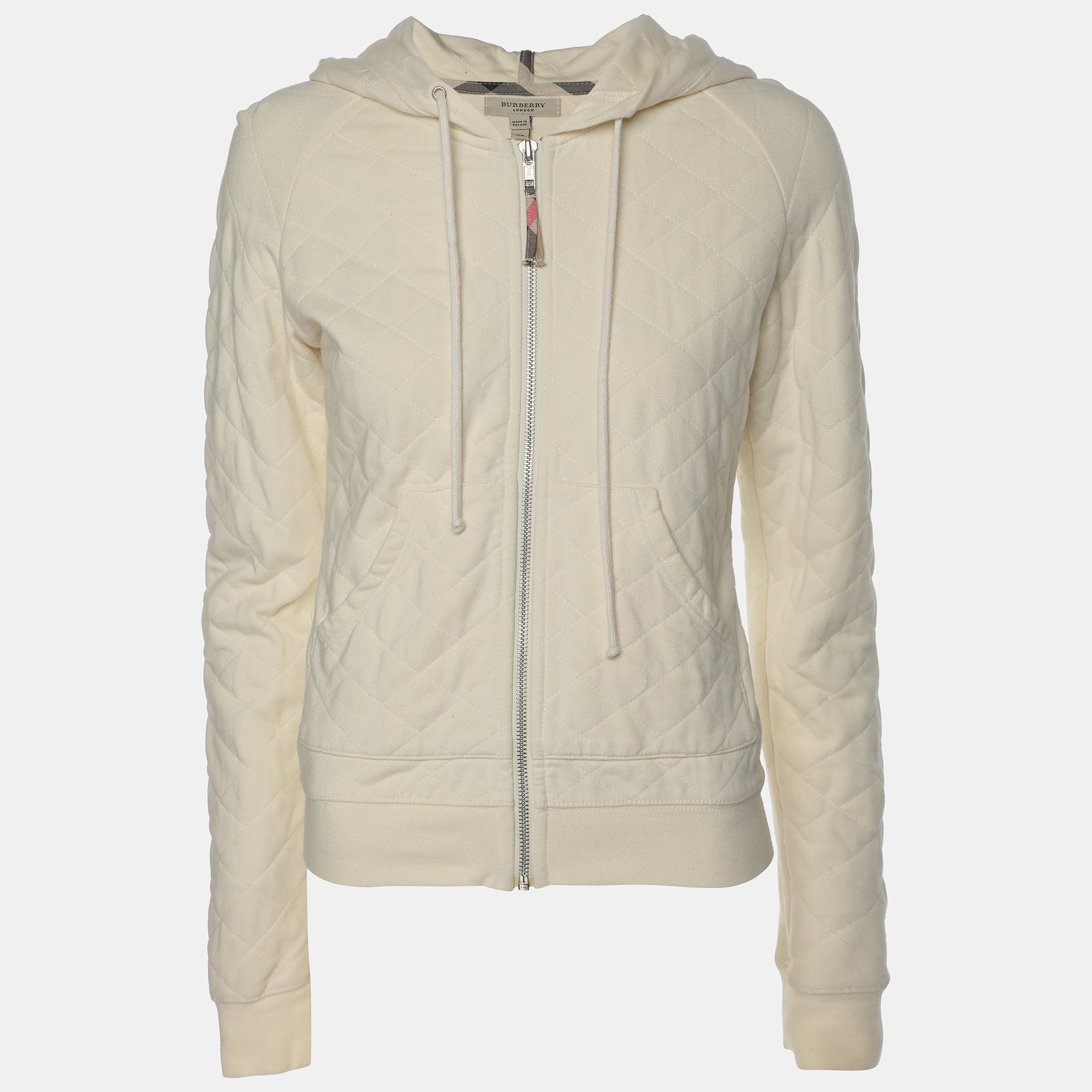 Burberry Cream Quilted Fabric Hooded Jacket XS