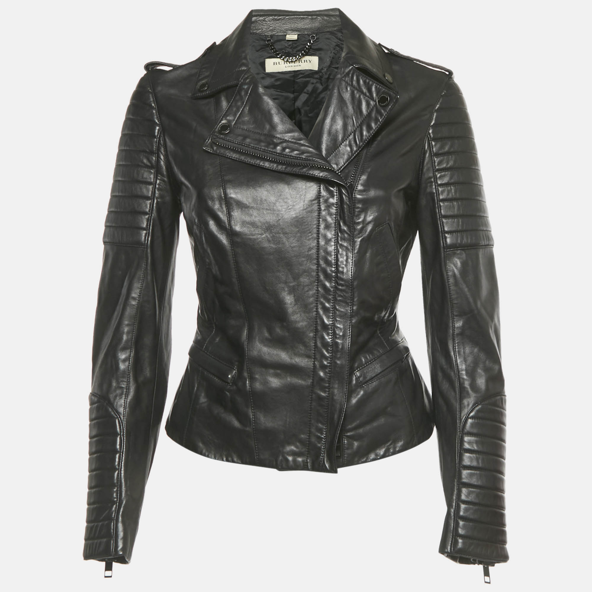 Burberry Black Leather Biker Jacket S