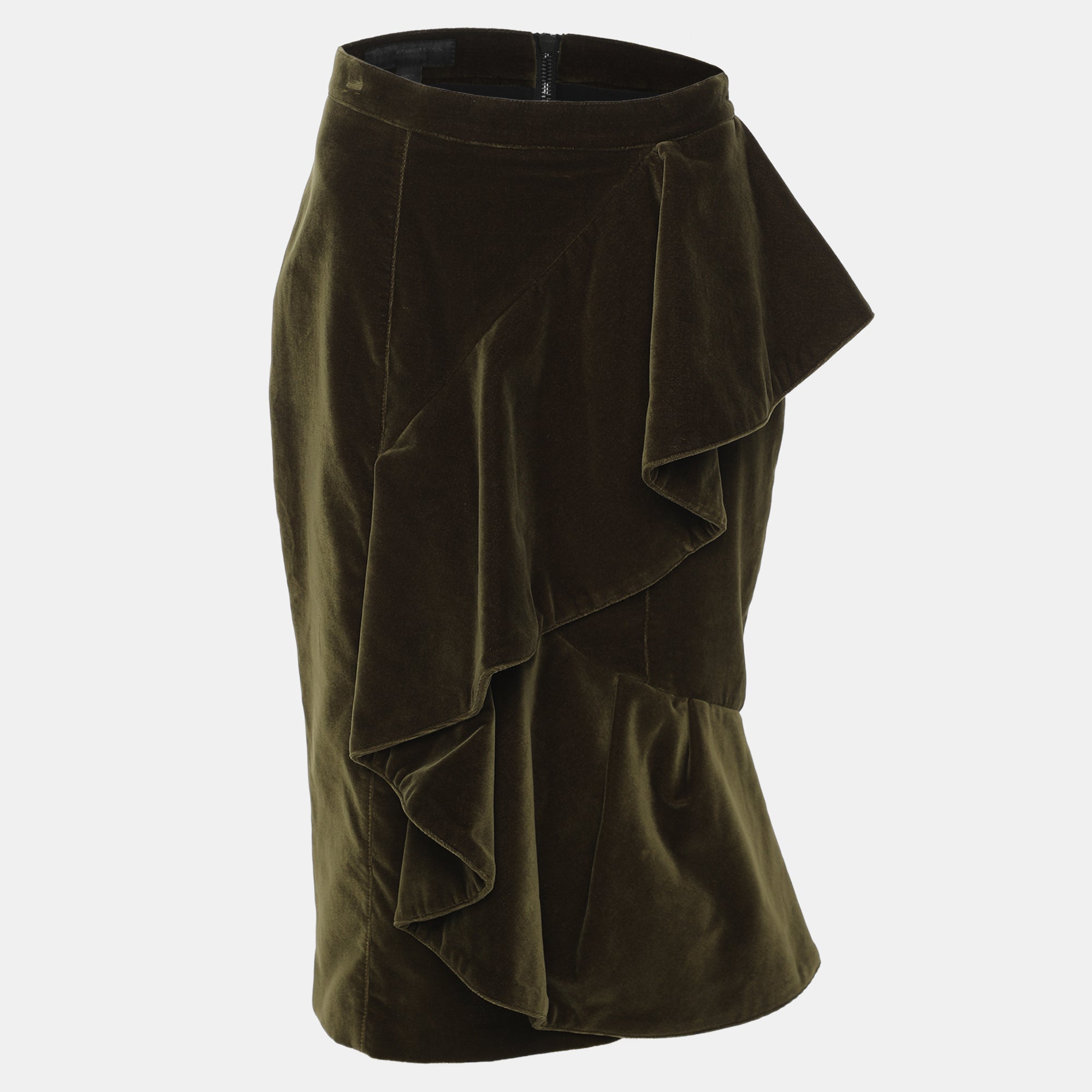 Burberry Green Velvet Ruffle Pencil Skirt S