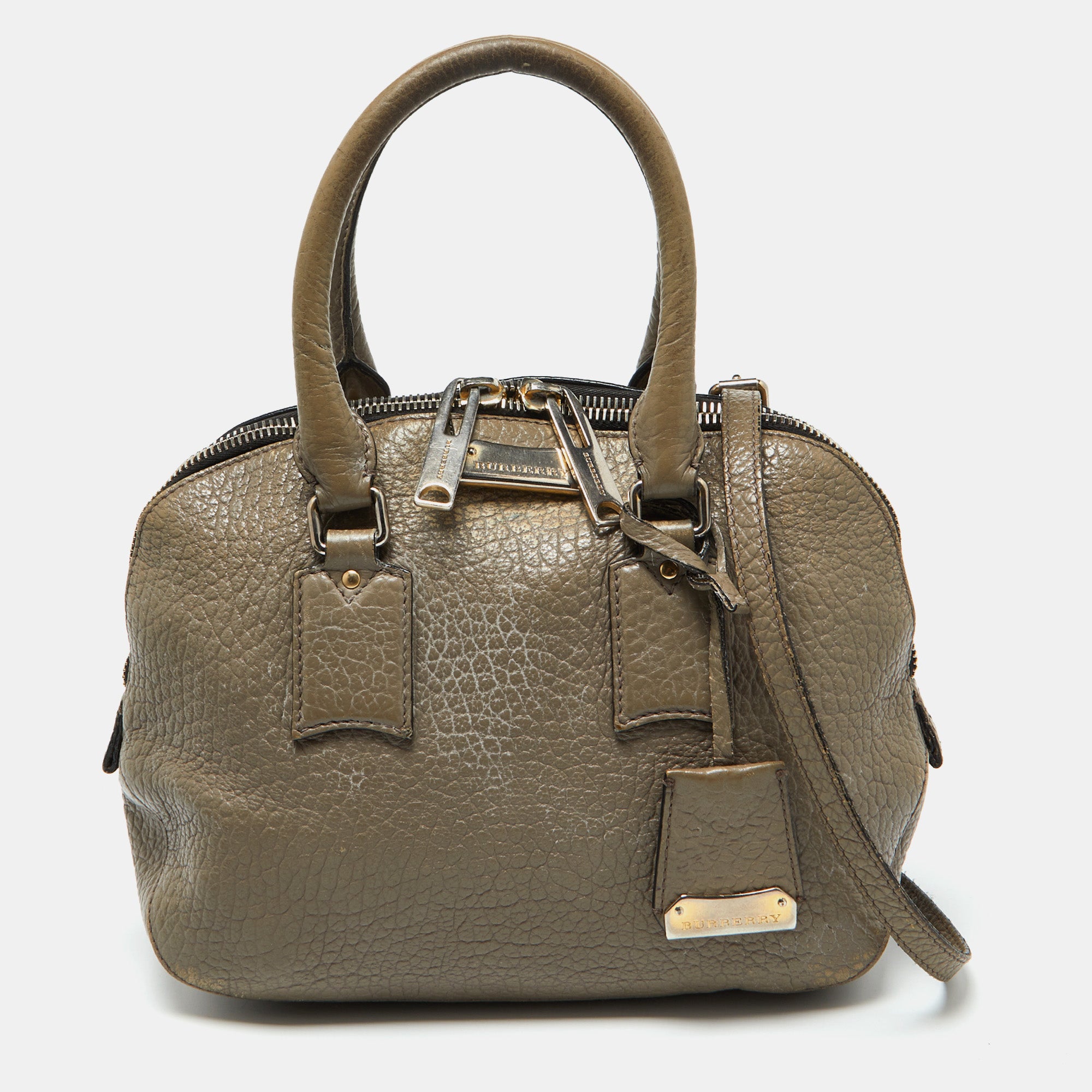 Burberry Taupe Grey Grain Leather Small Orchard Bowler Bag
