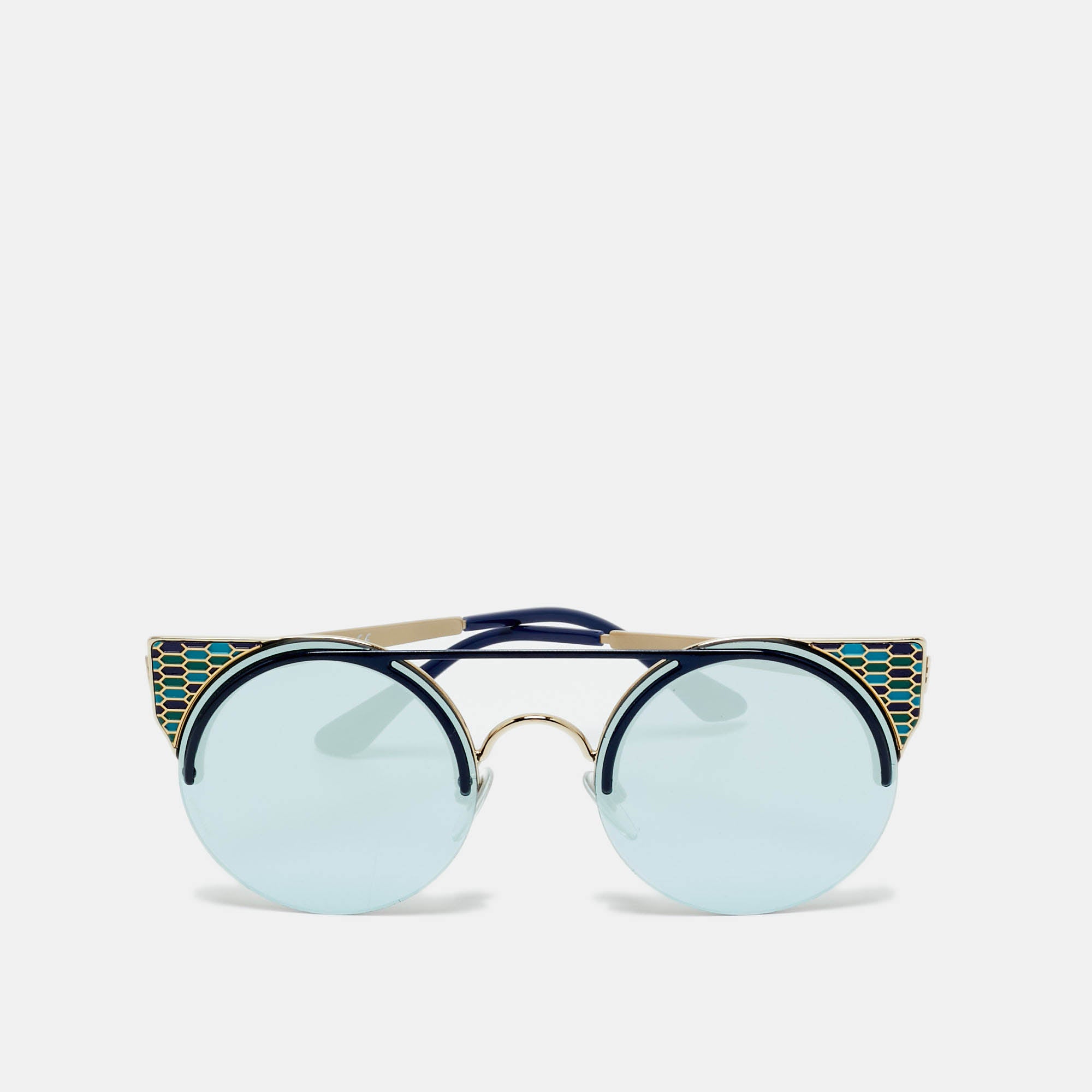 Bvlgari Blue-Gold Tone Mirrored 6088 Serpenti Frame Round Sunglasses