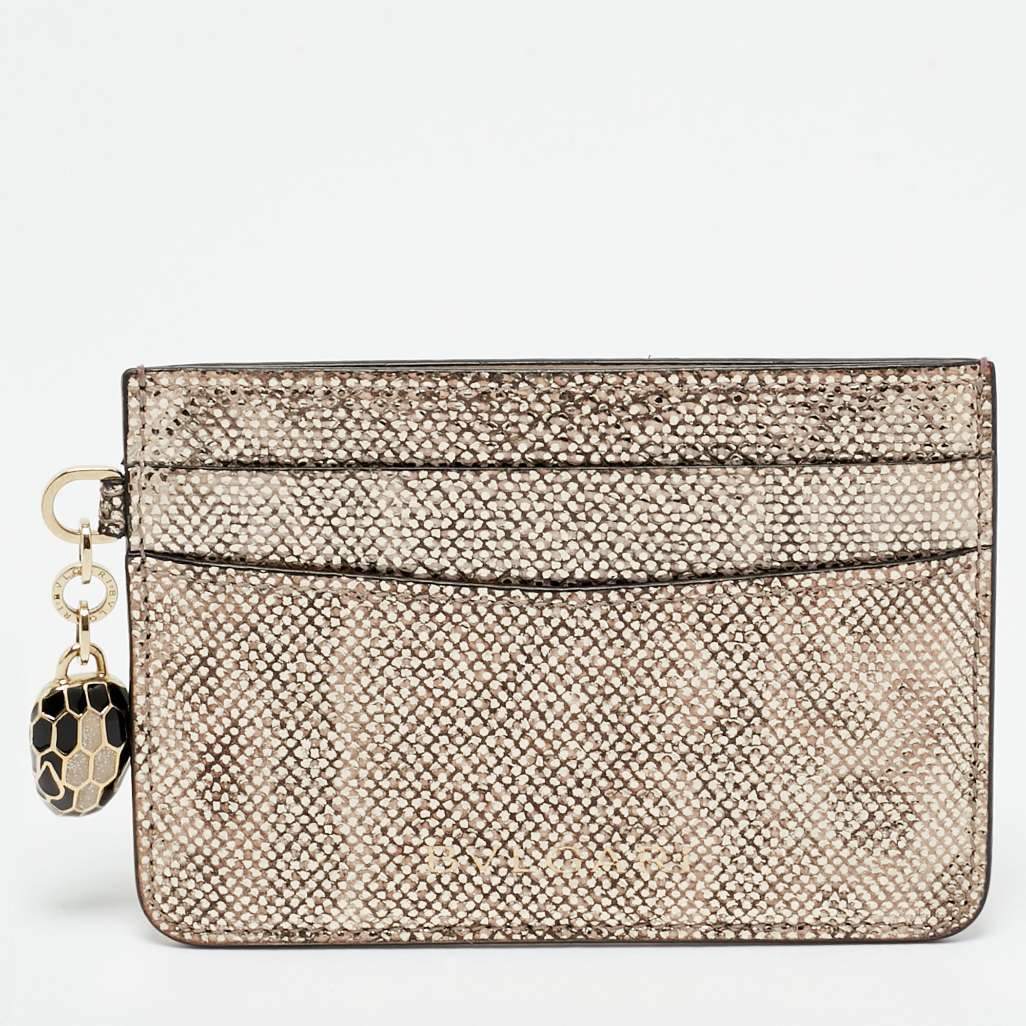 Bvlgari Metallic Beige Karung Serpenti Forever Card Holder