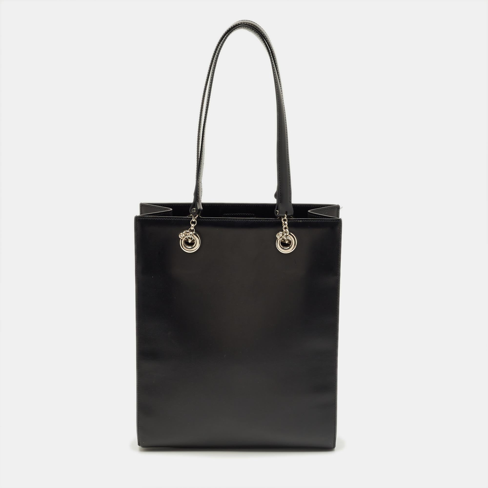 Cartier Black Glossy Leather Panthere Chain Tote