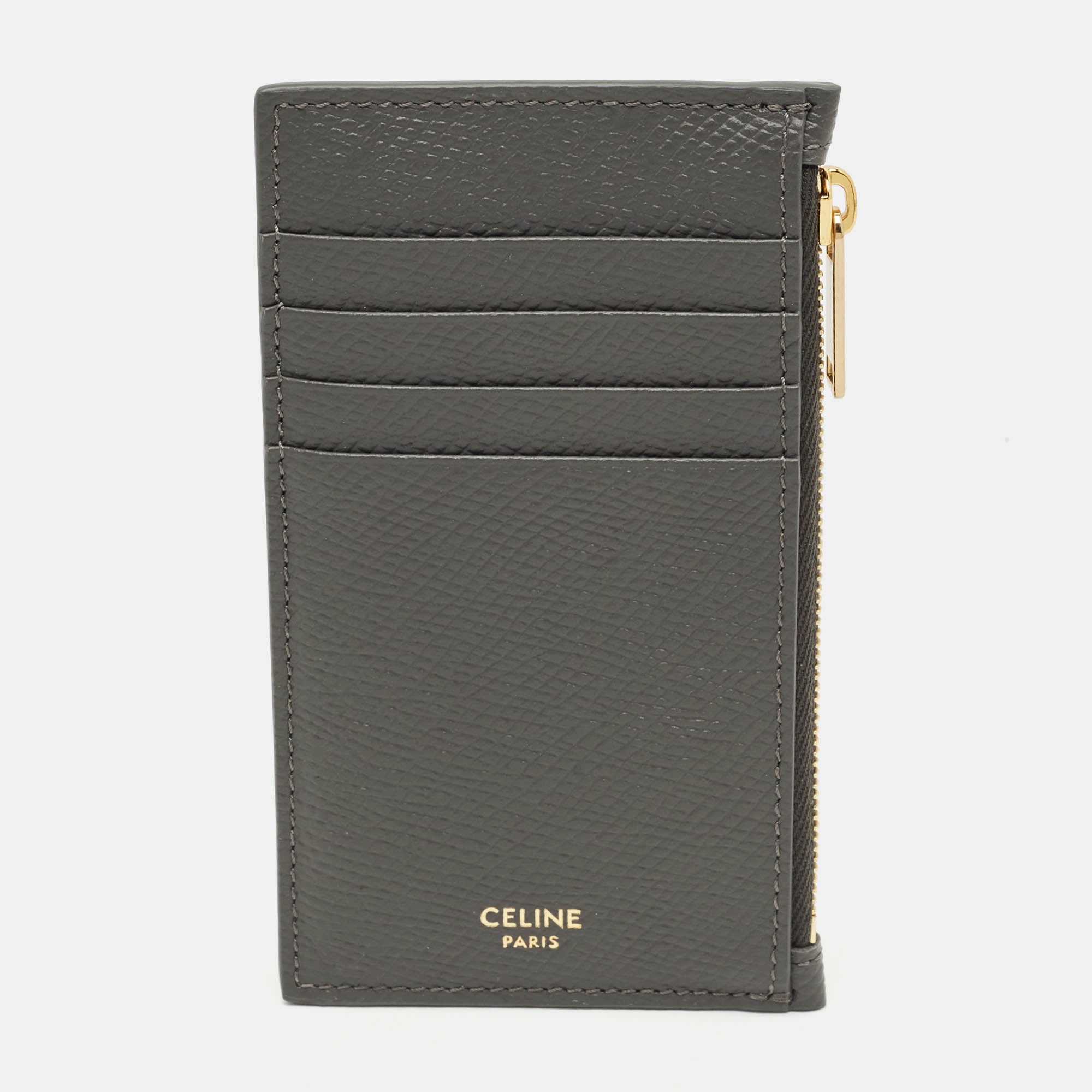 Celine Grey Leather Zip Card Holder