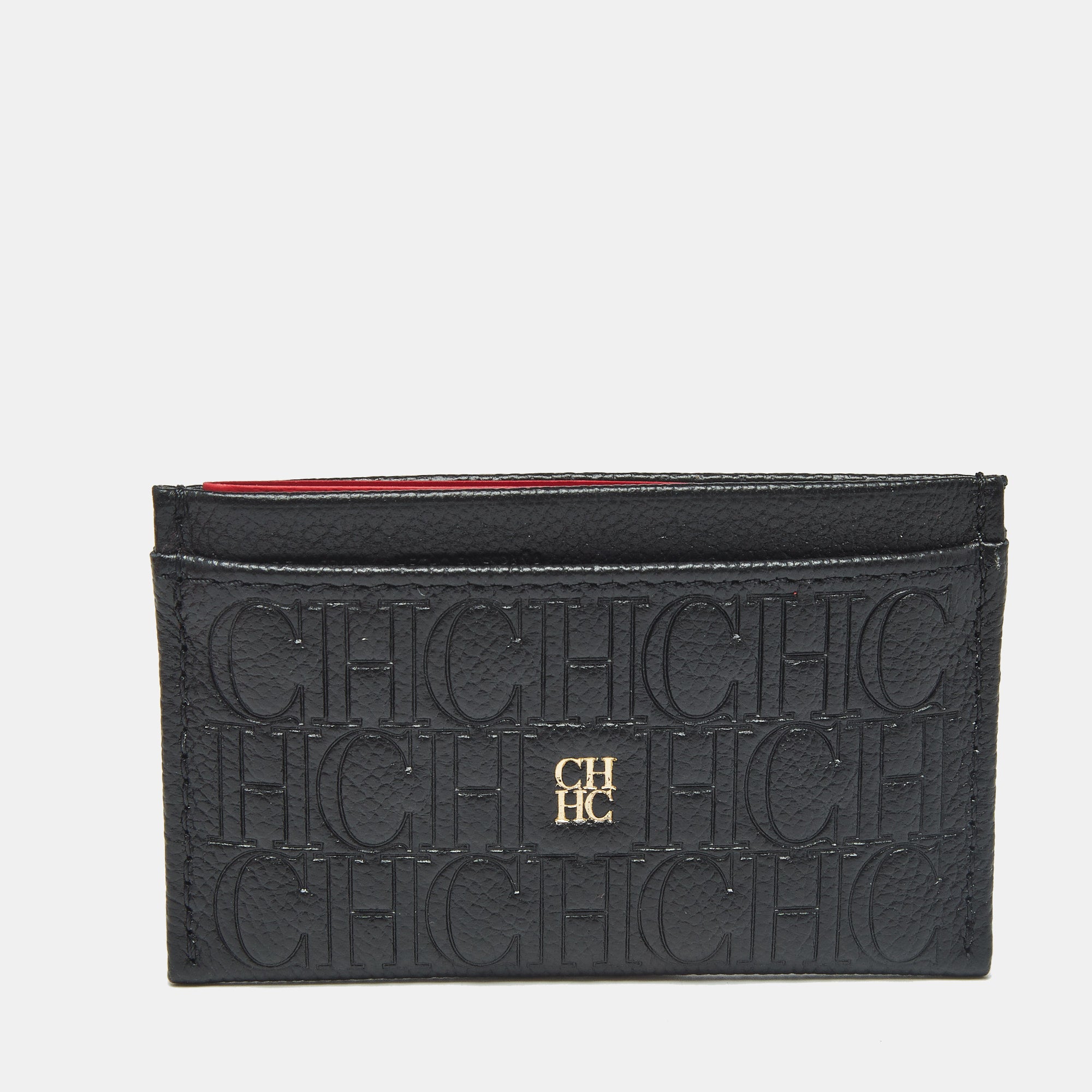 CH Carolina Herrera Black Monogram Leather Card Holder