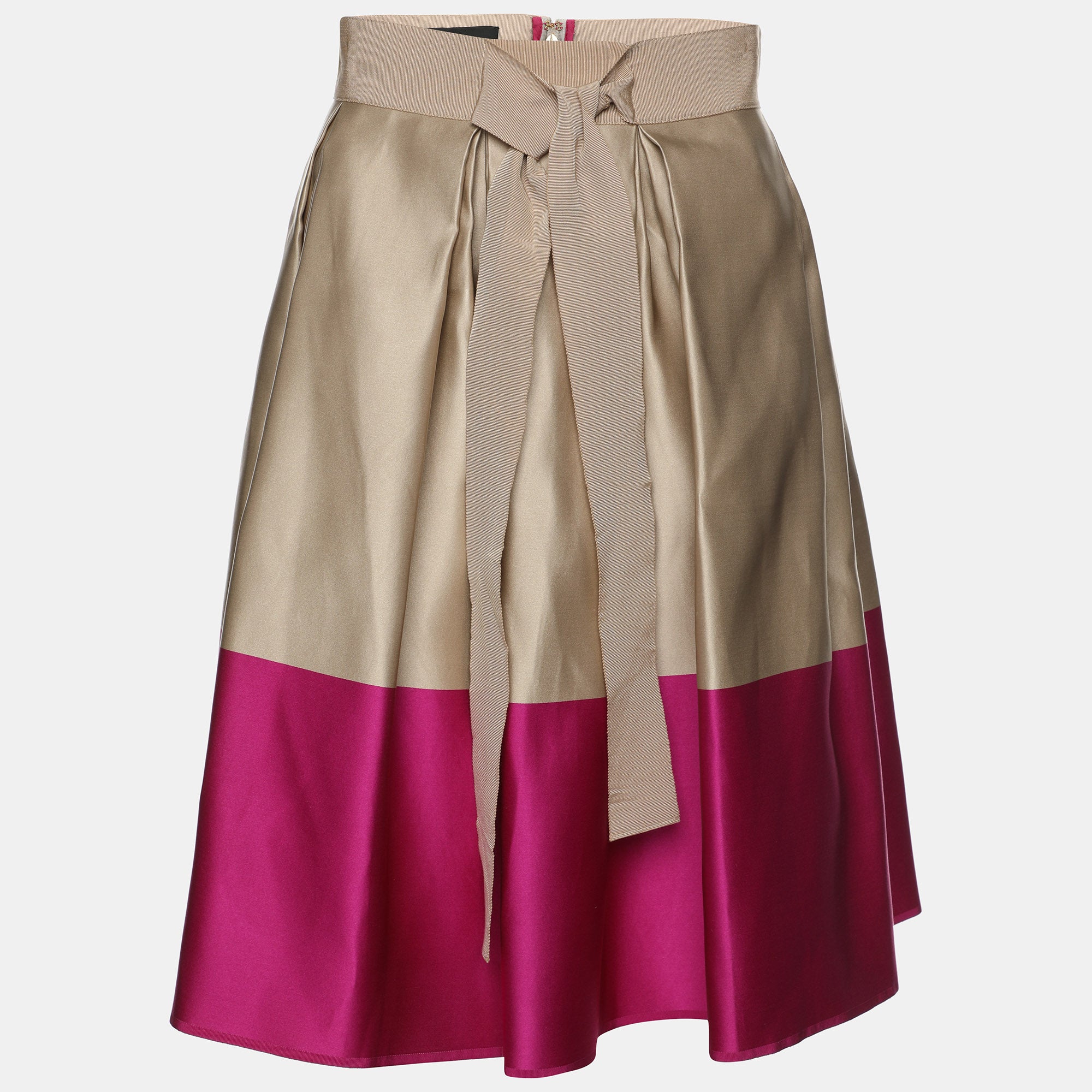 CH Carolina Herrera Beige-Purple Silk Midi Skirt S