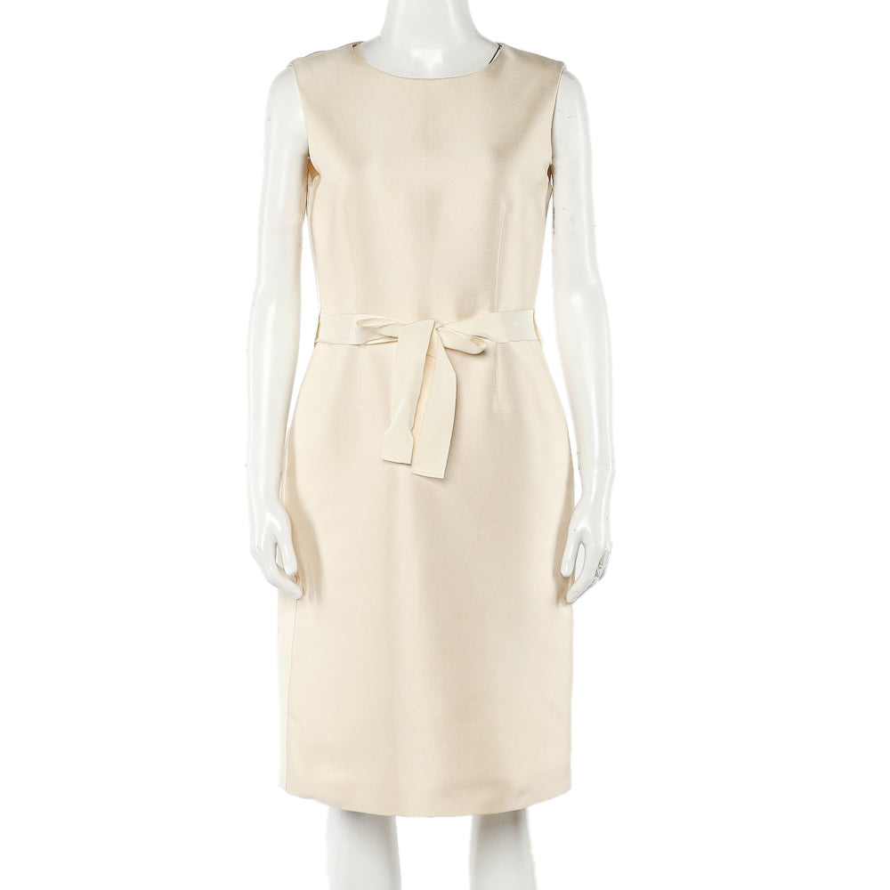 CH Carolina Herrera Cream Sleeveless Belted Dress M