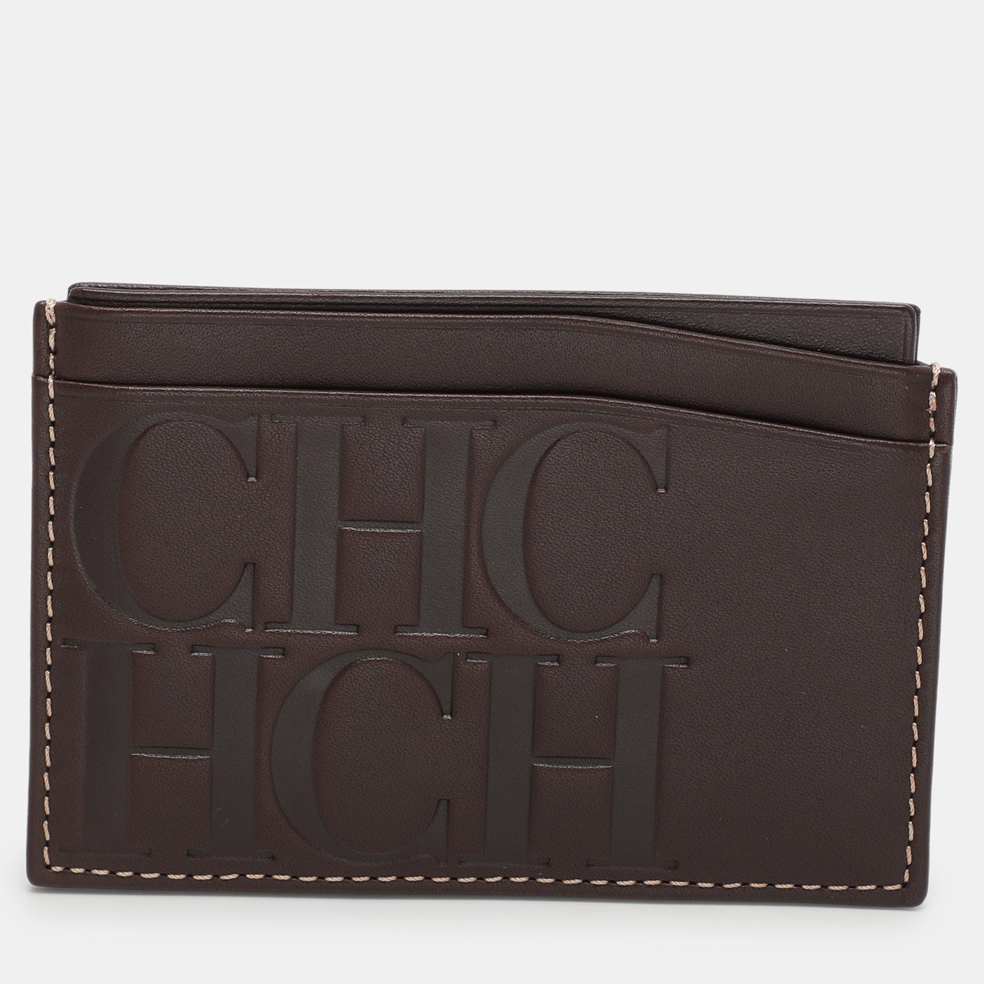 CH Carolina Herrera Brown Leather Card Holder