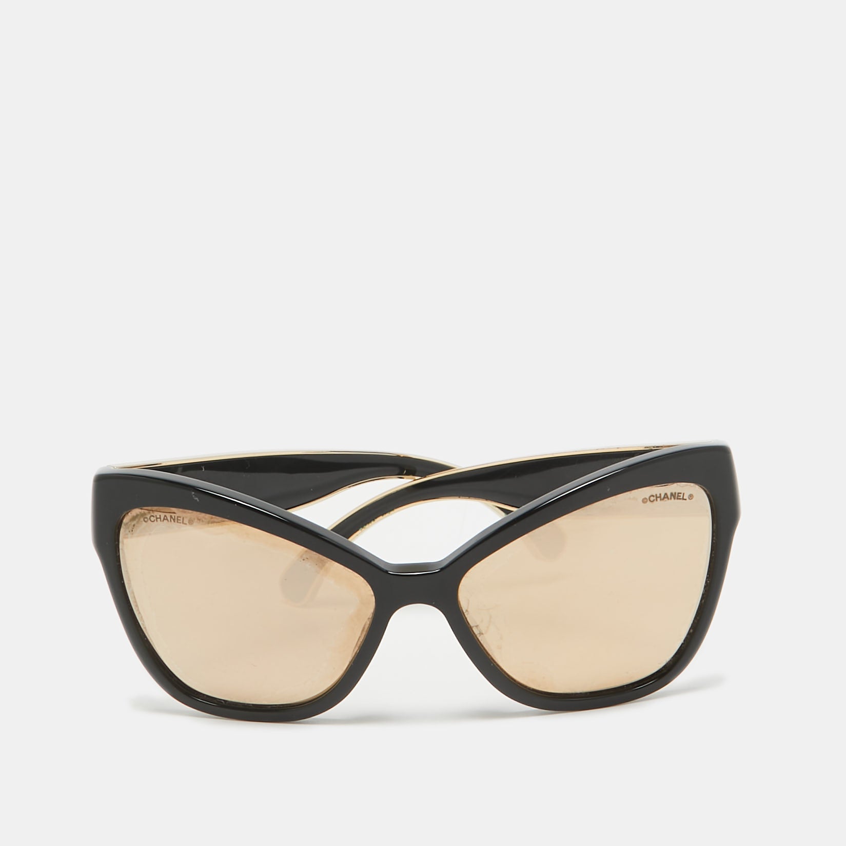 Chanel Black-Gold Mirrored 5271 Cat-Eye Sunglasses