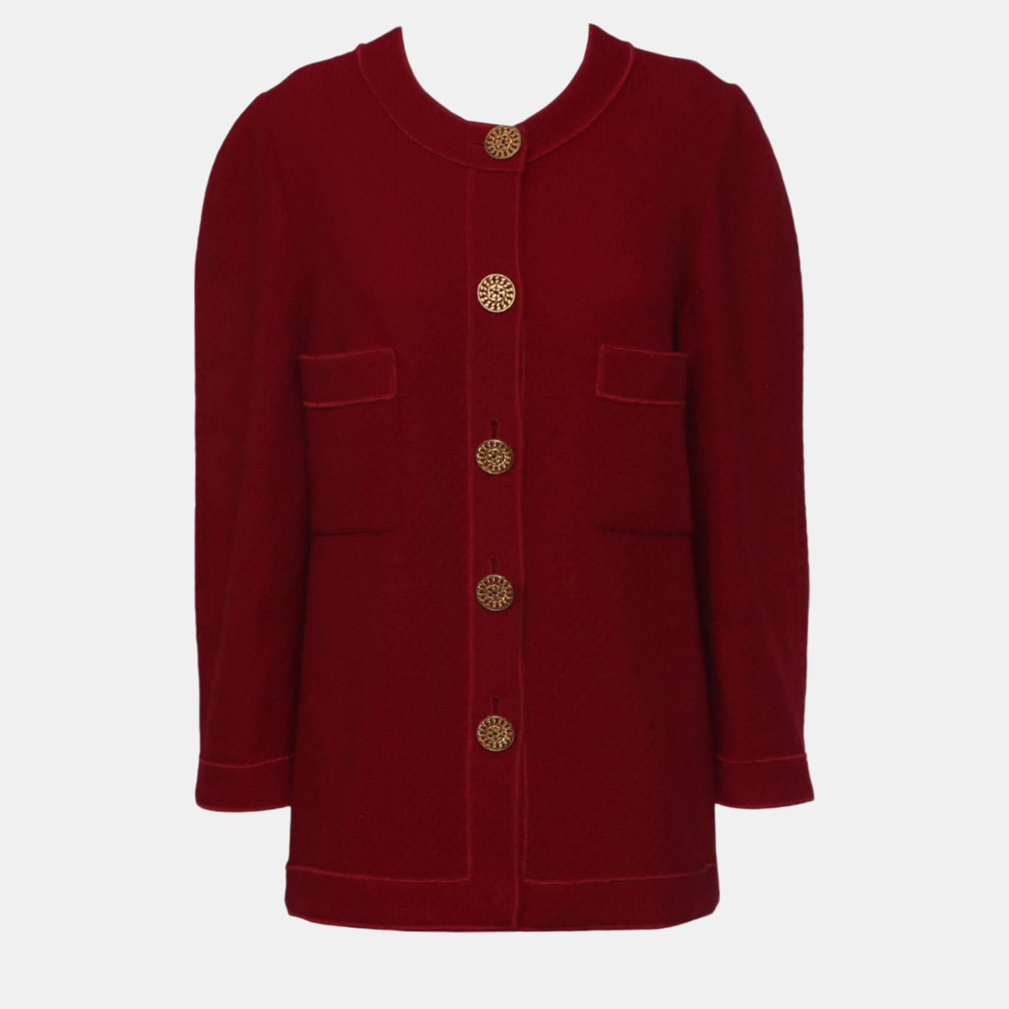 Chanel Red Vintage Button-Up Cardigan L