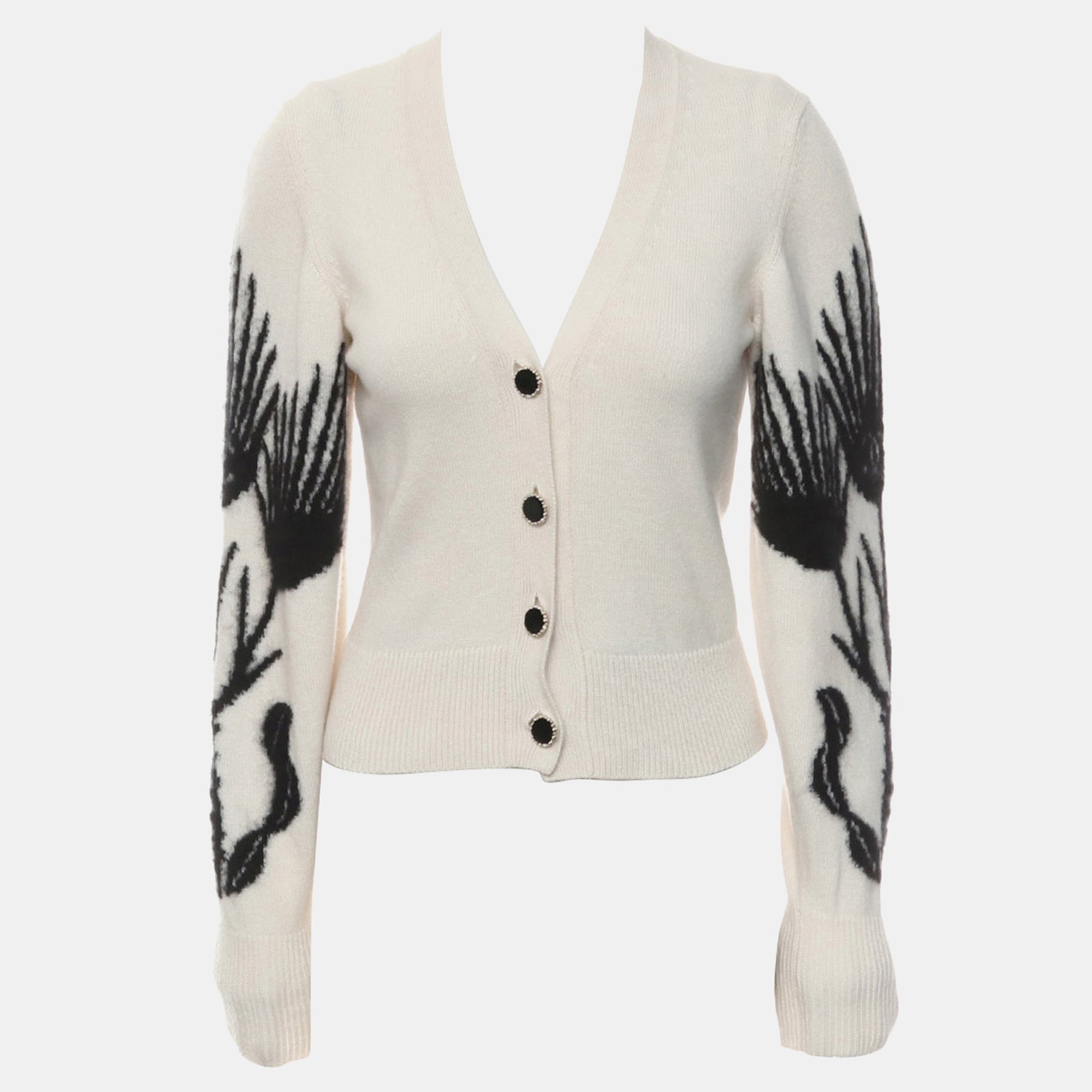 Chanel Off-White & Black Cashmere and Silk Cashmere Cropped Cardigan FR Women 34