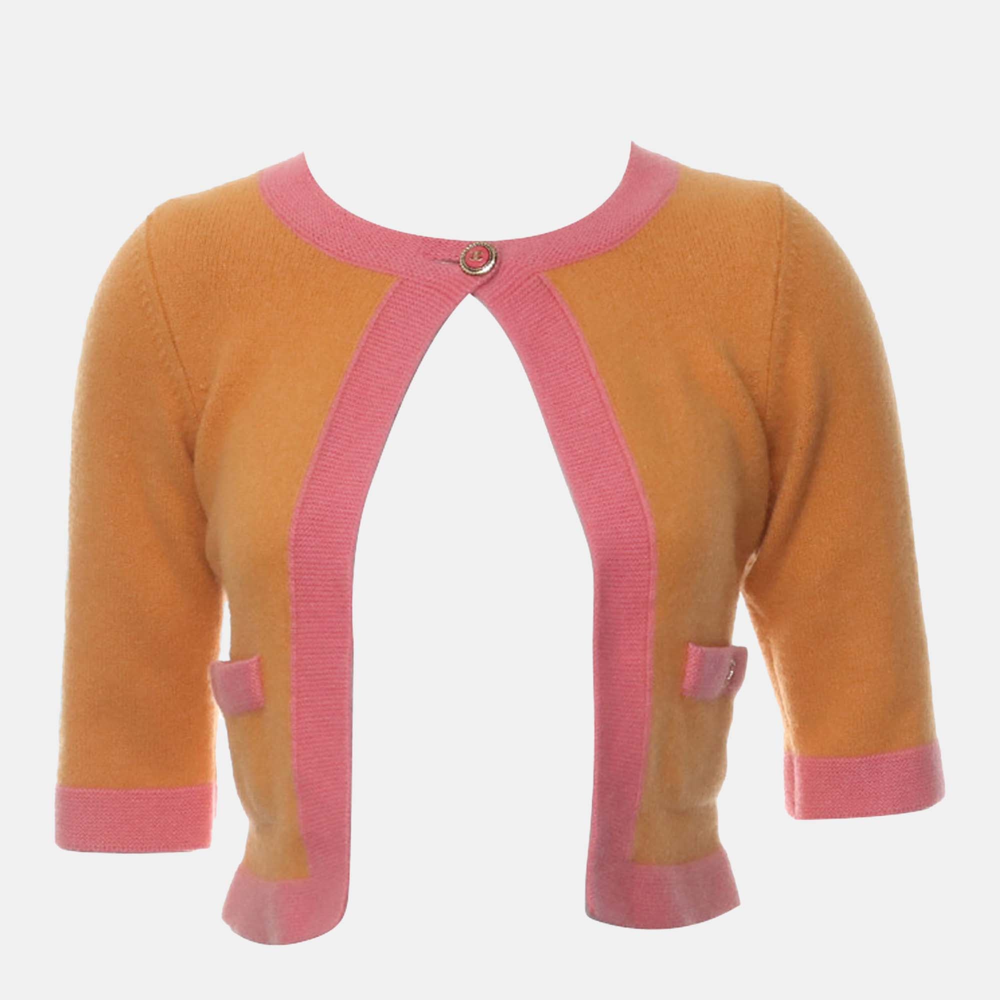 Chanel Contrast-Trim Cashmere Single Buttoned Cardigan