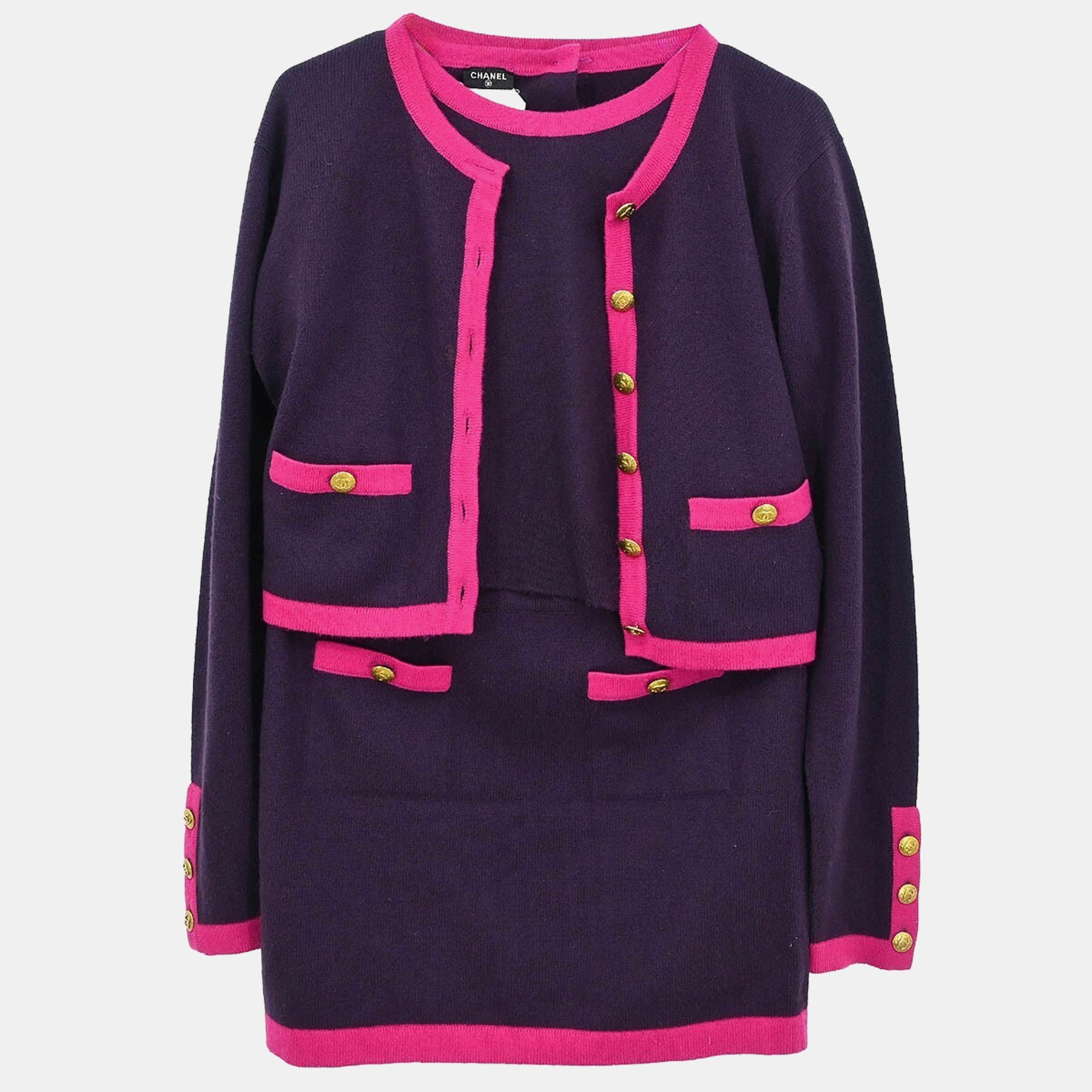 Chanel Purple Suit Cardigan Top Skirt