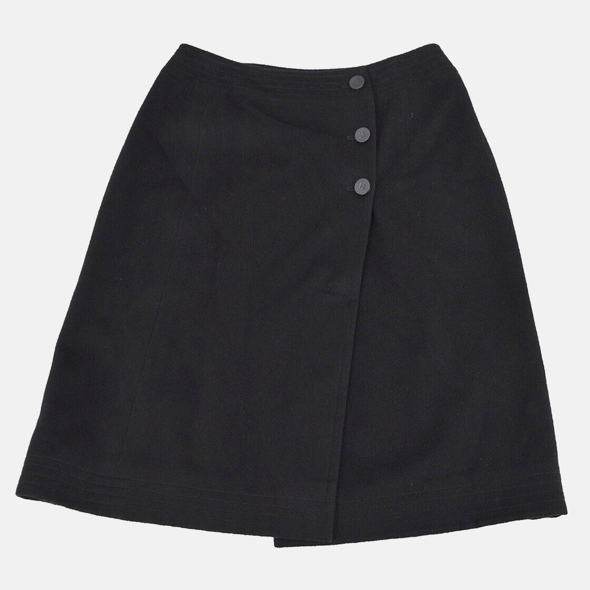 Chanel Black Cashmere Knee Length Skirt Size 34