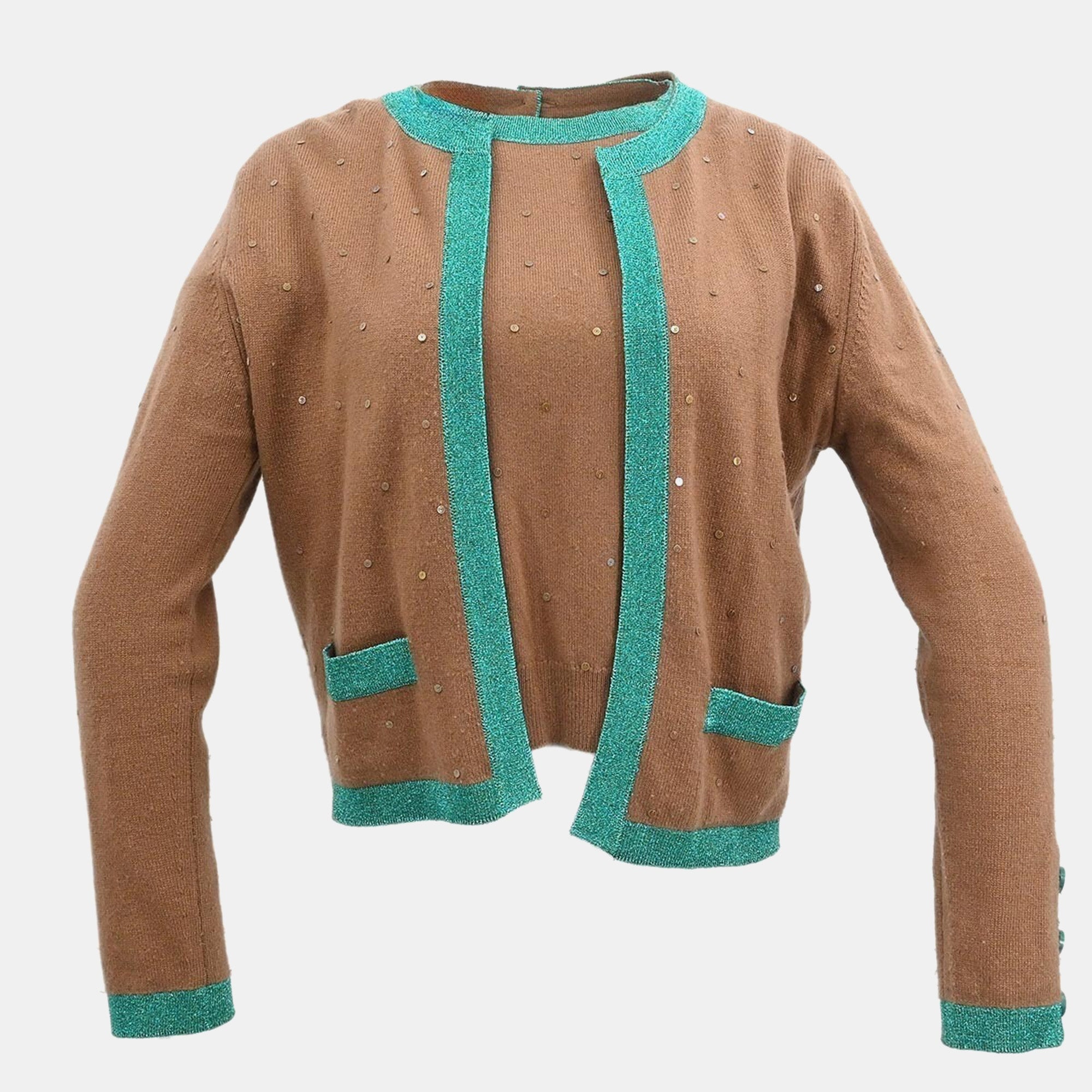 Chanel Ensemble Cashmere Brown Cardigan and Top Women Size 44