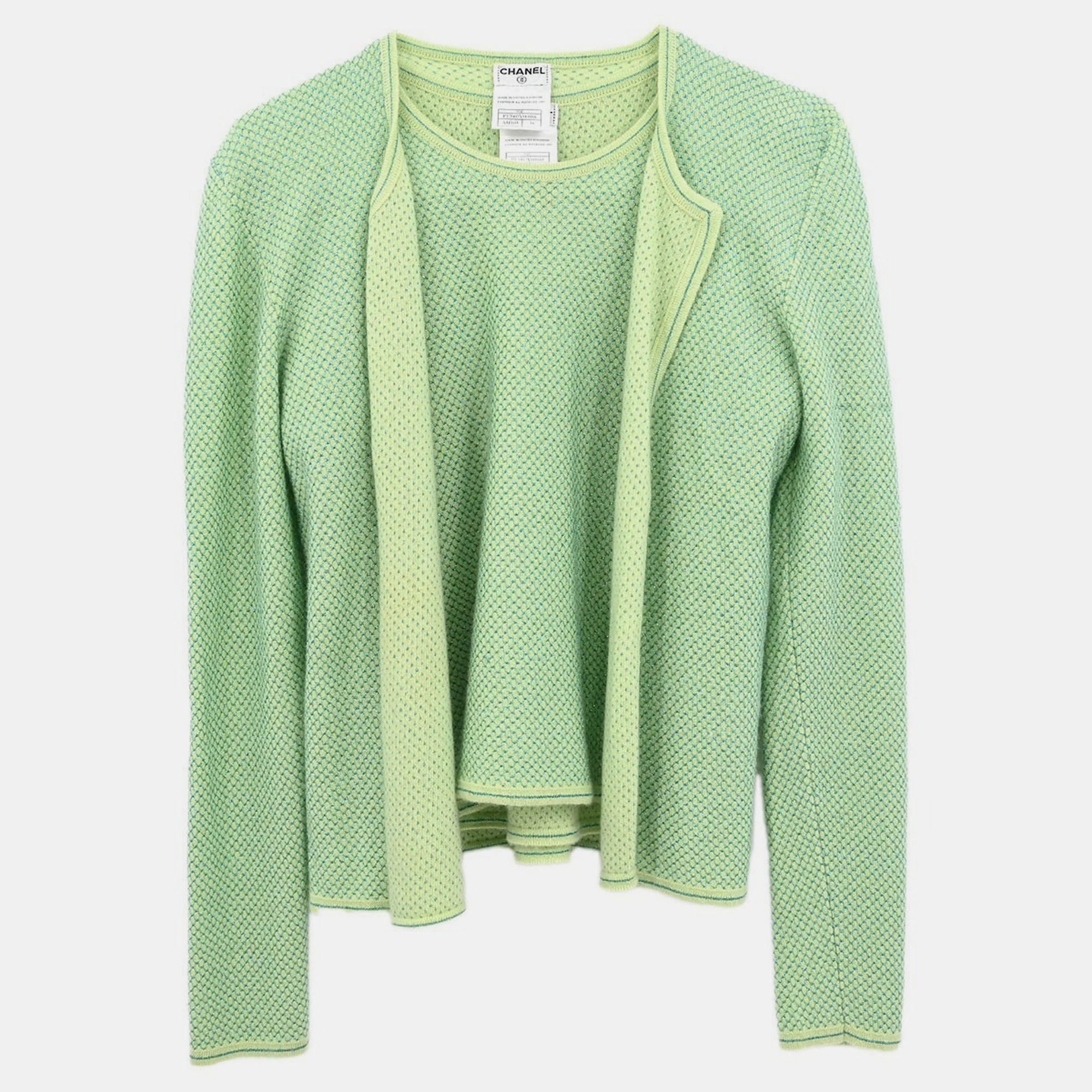 Chanel Ensemble Cardigan Short Sleeve Top Light Green 01C #38