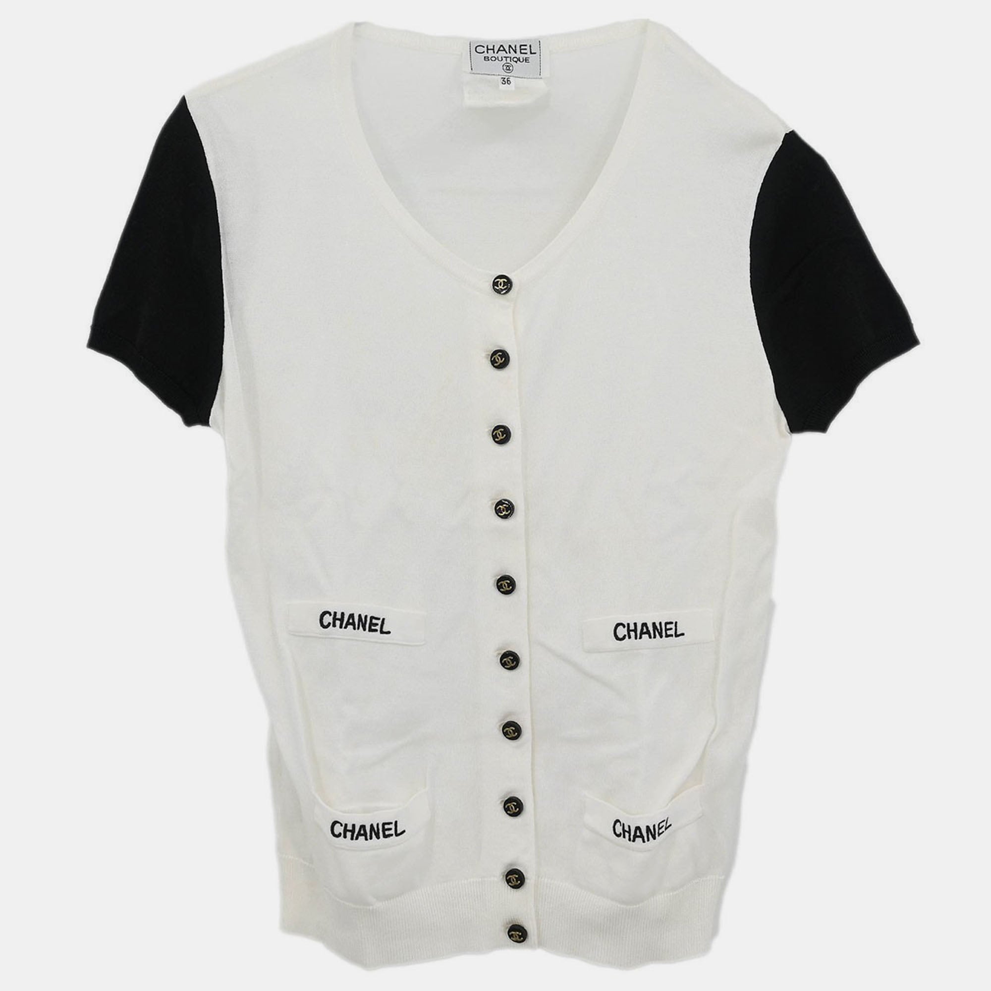 Chanel Short Sleeve Cardigan White #36