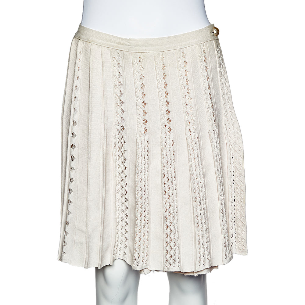 Chanel Light Pink Perforated Knit Faux Wrap Skirt S