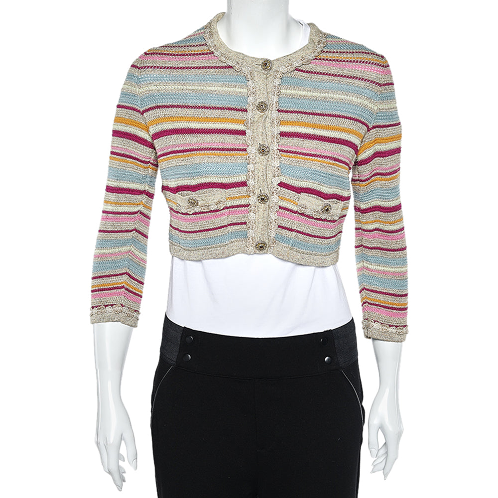 Chanel  Multicolor Stripe Cotton Knit Cardigan M