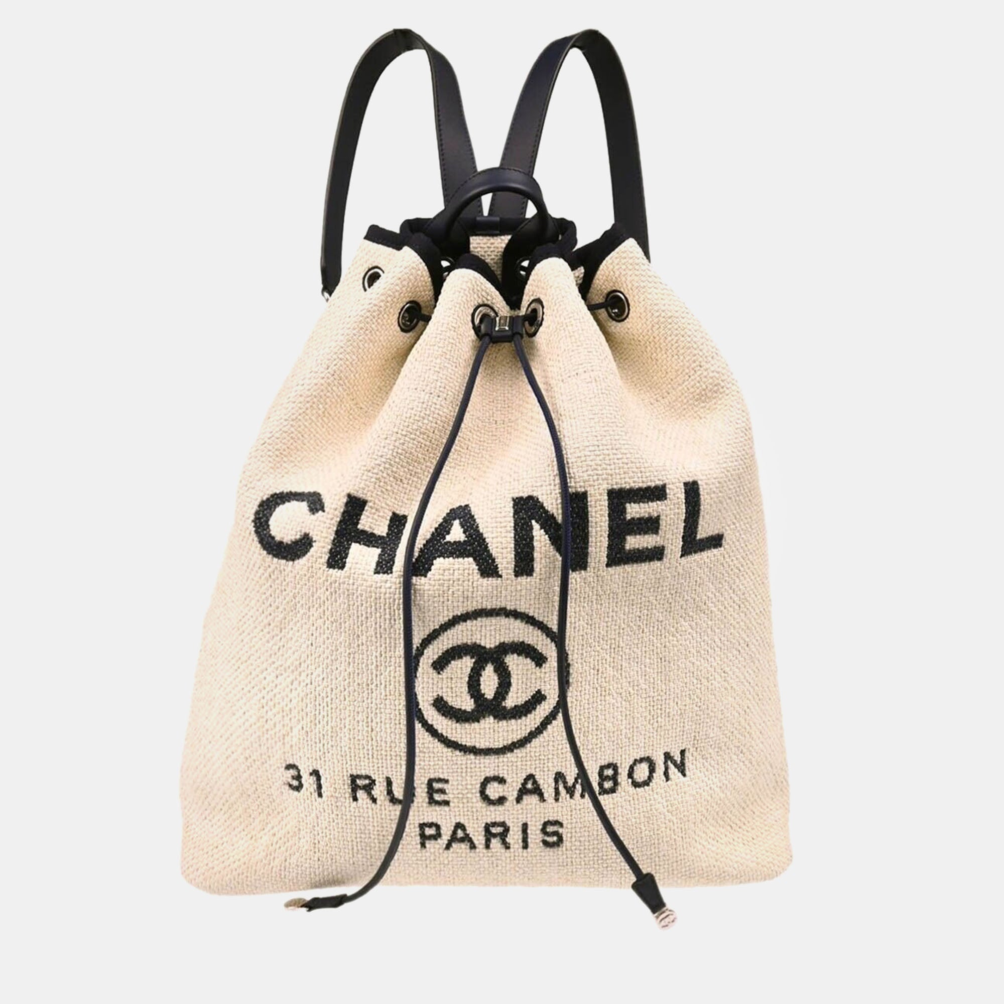 Chanel White Straw Deauville Backpack