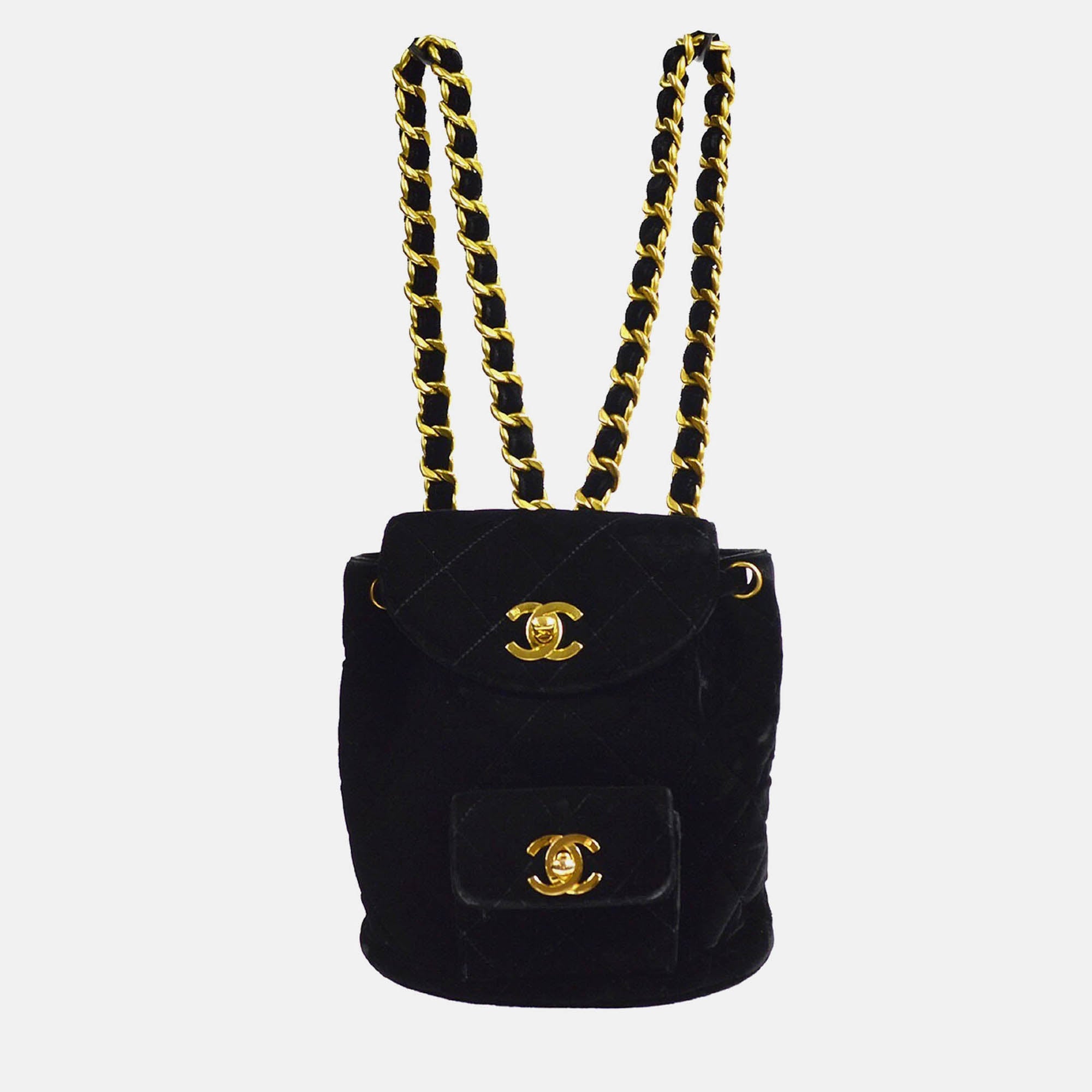 Chanel Duma Small Black Velvet Backpack