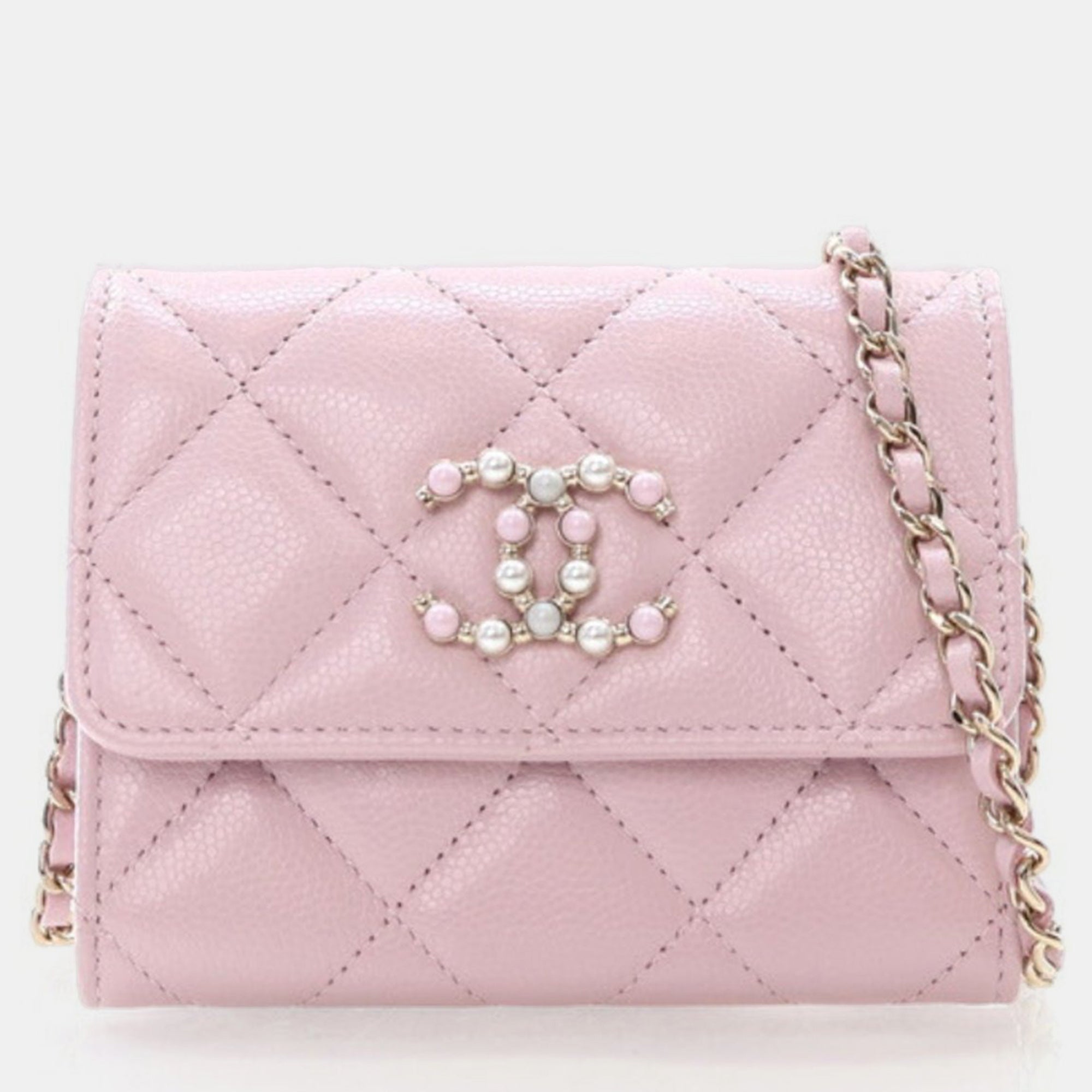 Chanel Coco Candy Pink Caviar Card Holder On Chain