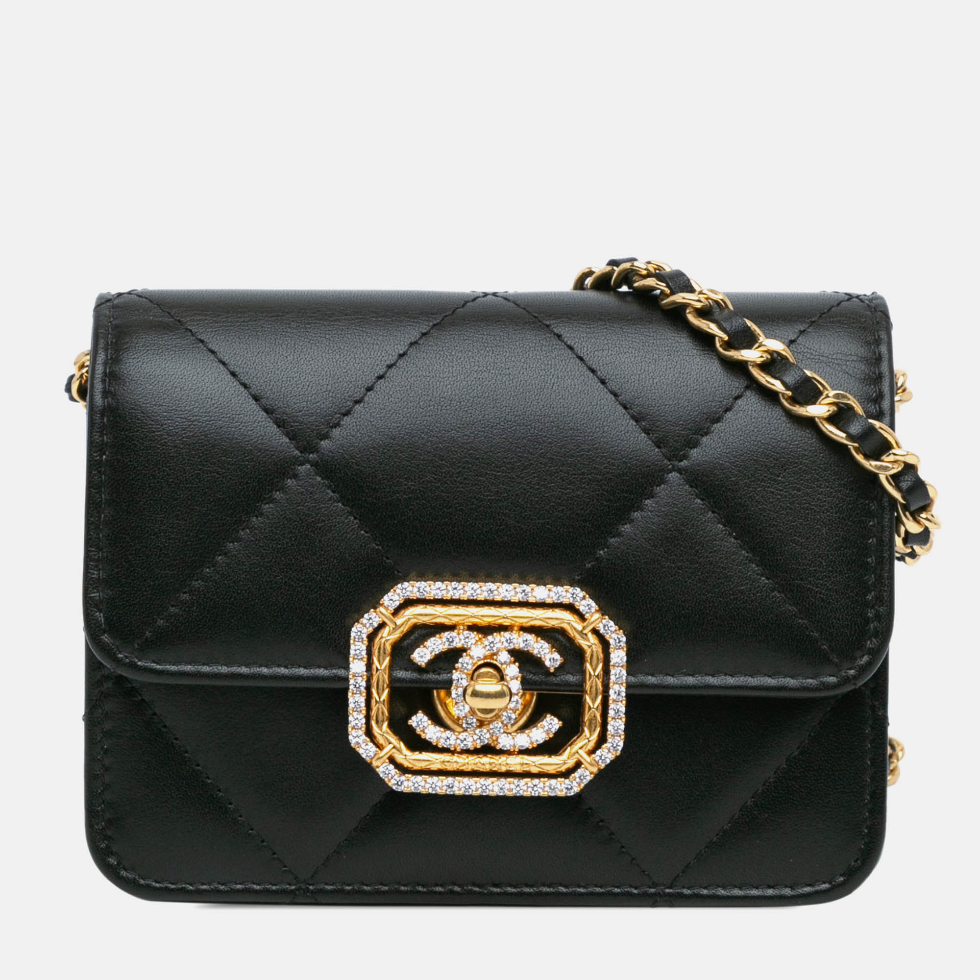 Chanel Card Holder On Chain Quilted Calfskin Strass Bag