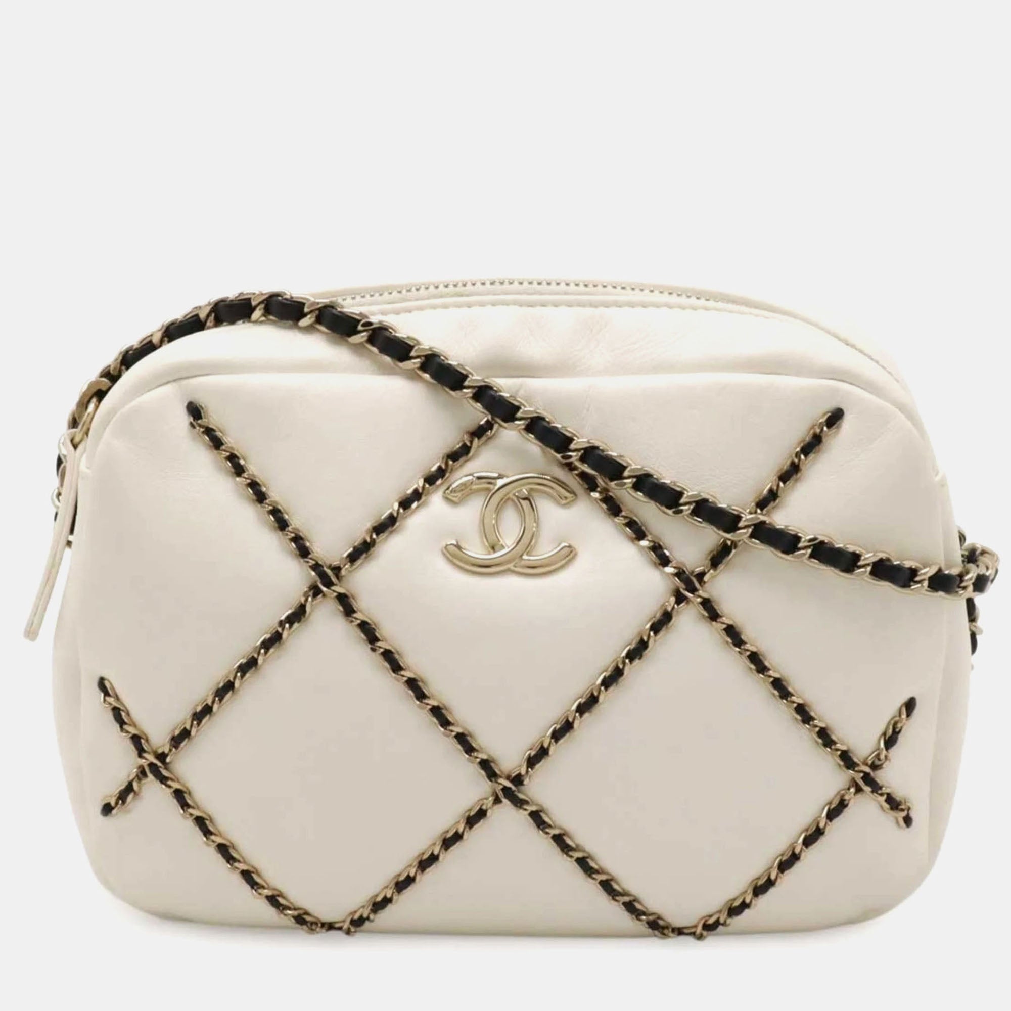 Chanel Entwined Chain Stitch Ivory Lambskin Camera Bag