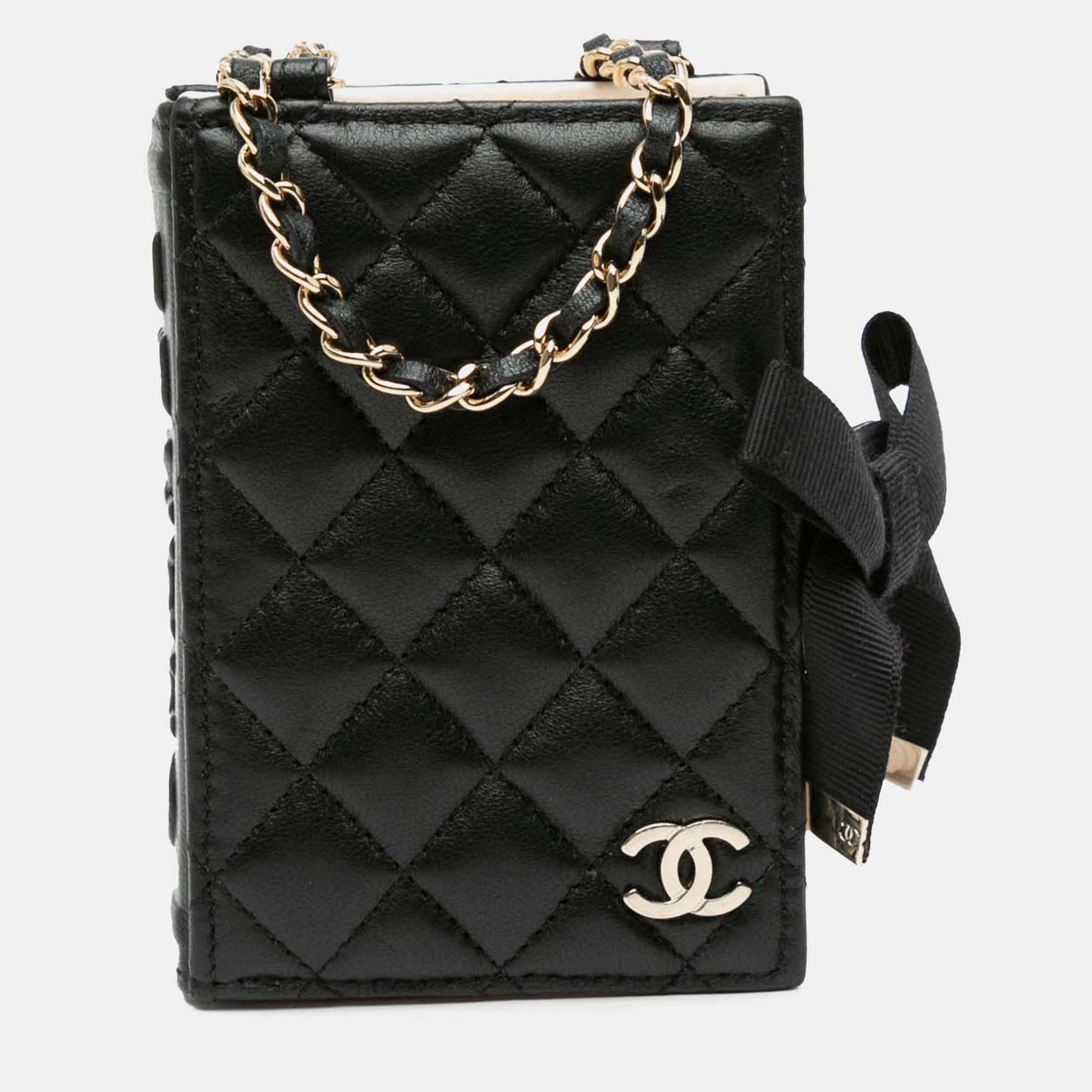 Chanel Book Card Holder Chain Quilted Black Lambskin Shoulder Bag