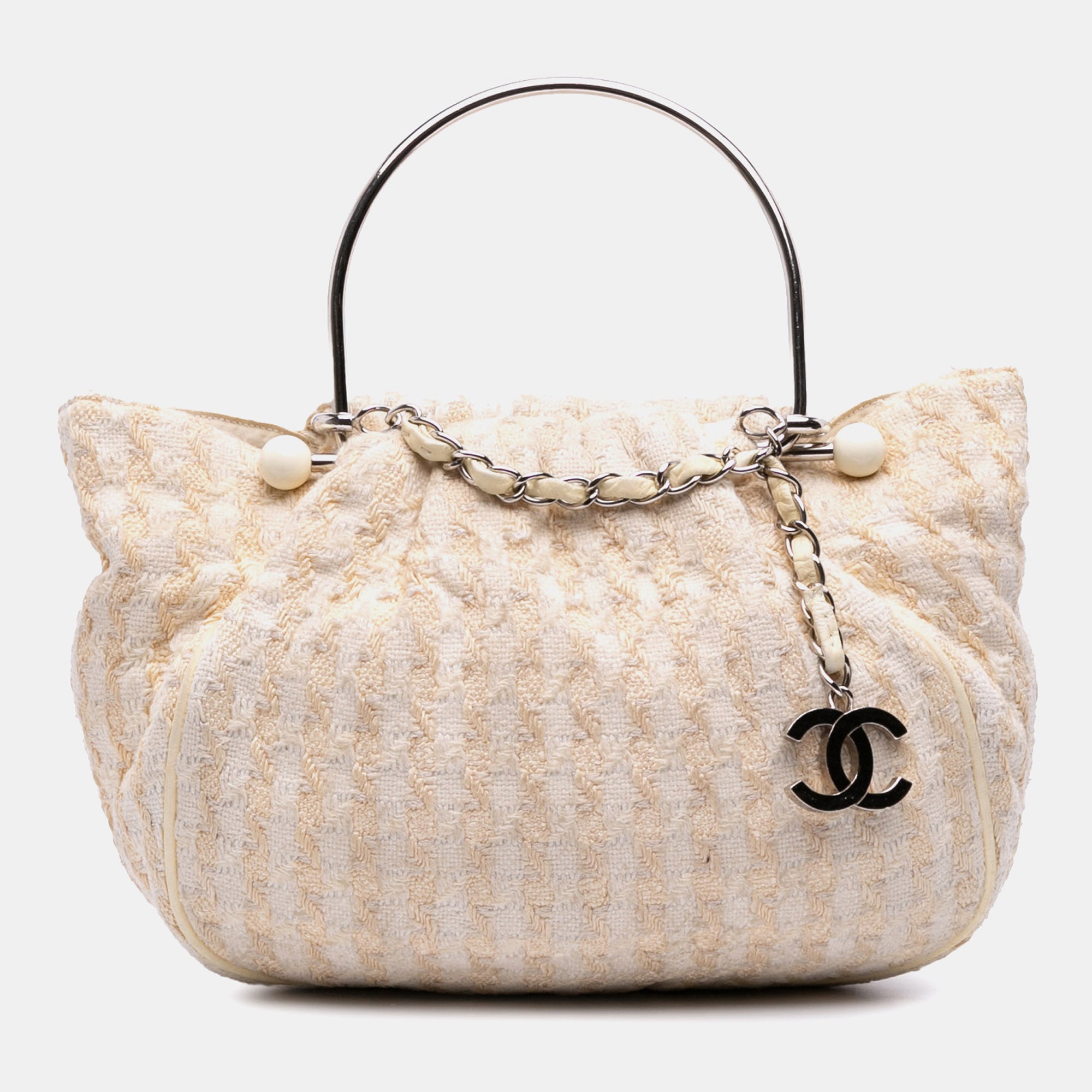 Chanel White Tweed Boucle Knitting Top Handle Bag