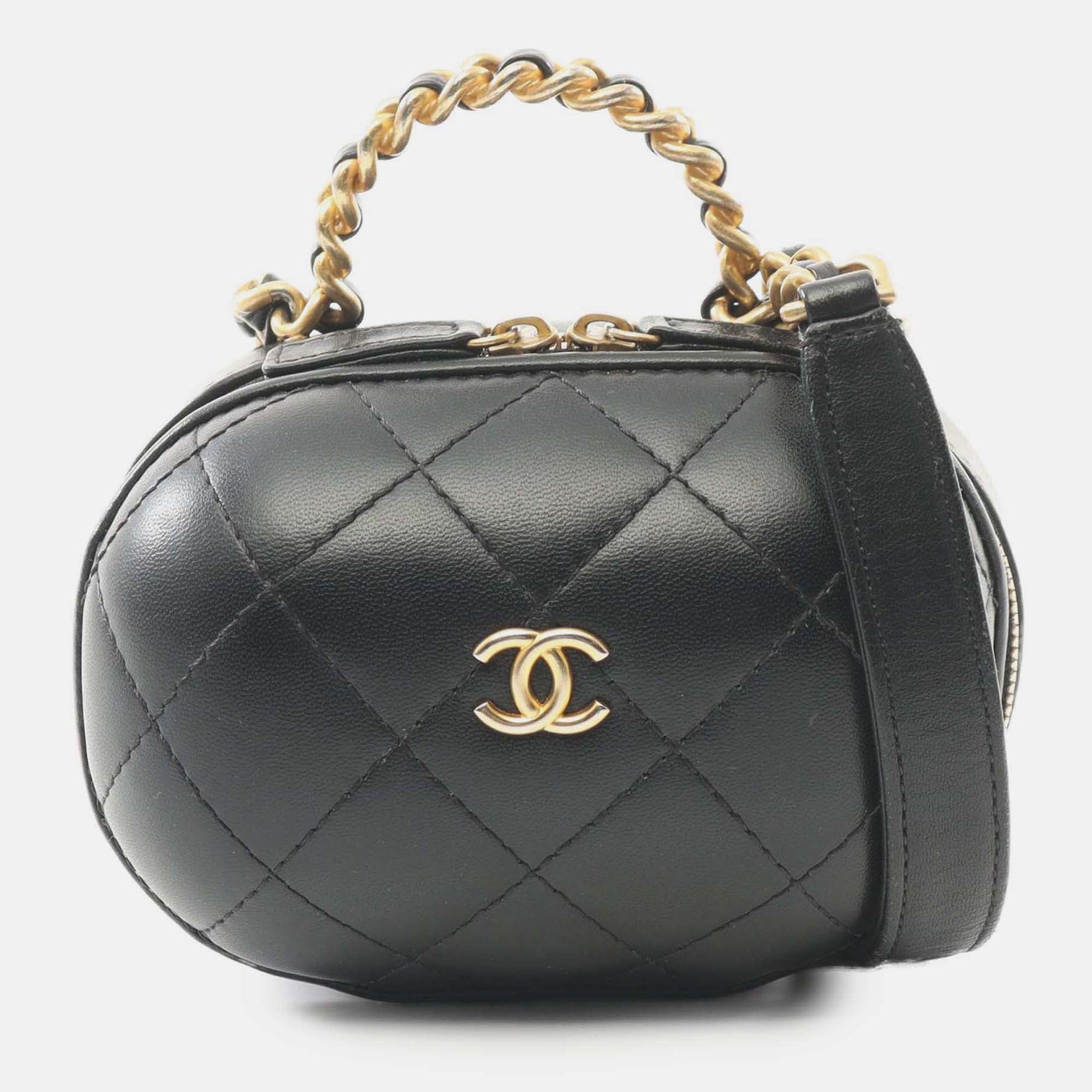 Chanel Black Quilted Lambskin CC Bubble Vanity Case With Chain