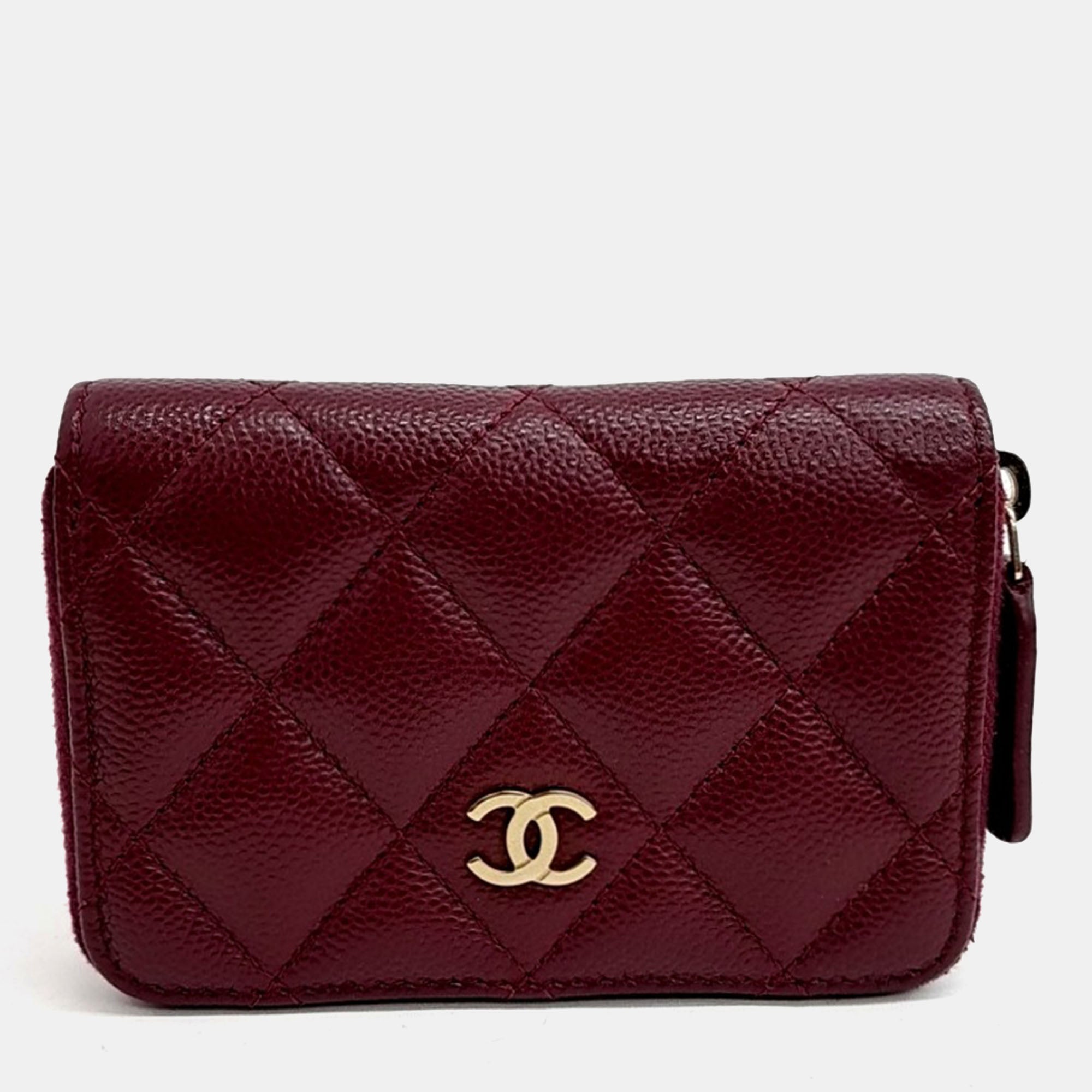 Chanel Burgundy Caviar Leather Caviar Card Holder