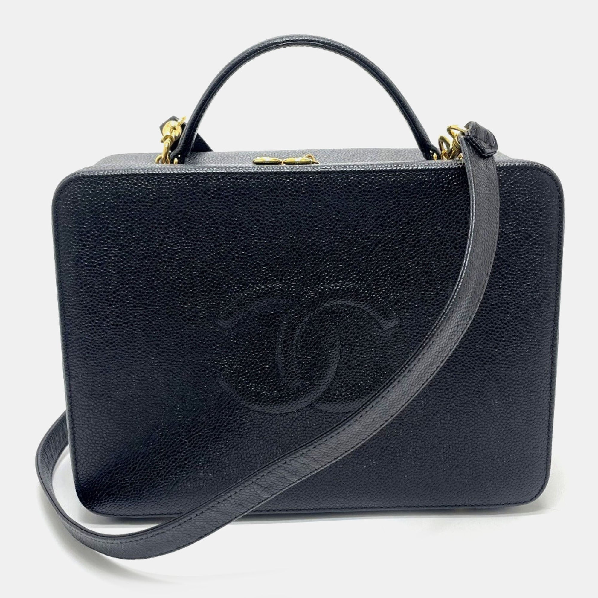 Chanel Coco Mark Vanity Bag  Deka Coco  2-Way Shoulder Bag-Handbag  Caviar Skin  Black