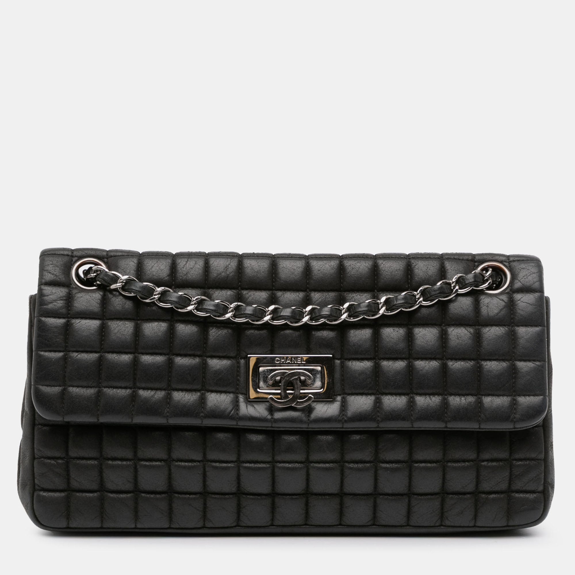 Chanel Black Chocolate Bar Iridescent Calfskin Bubble Flap