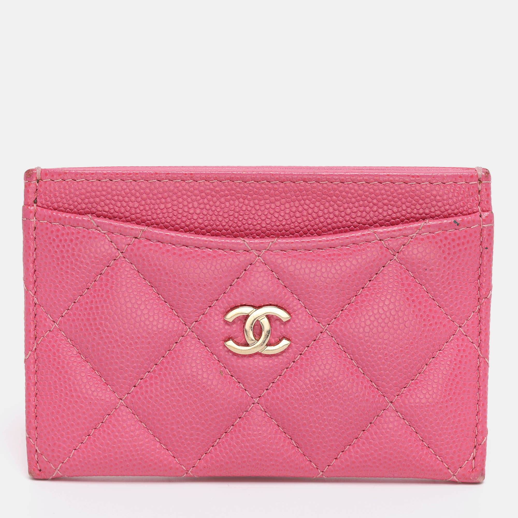 Chanel Pink Quilted Caviar Leather Classic Card Holder