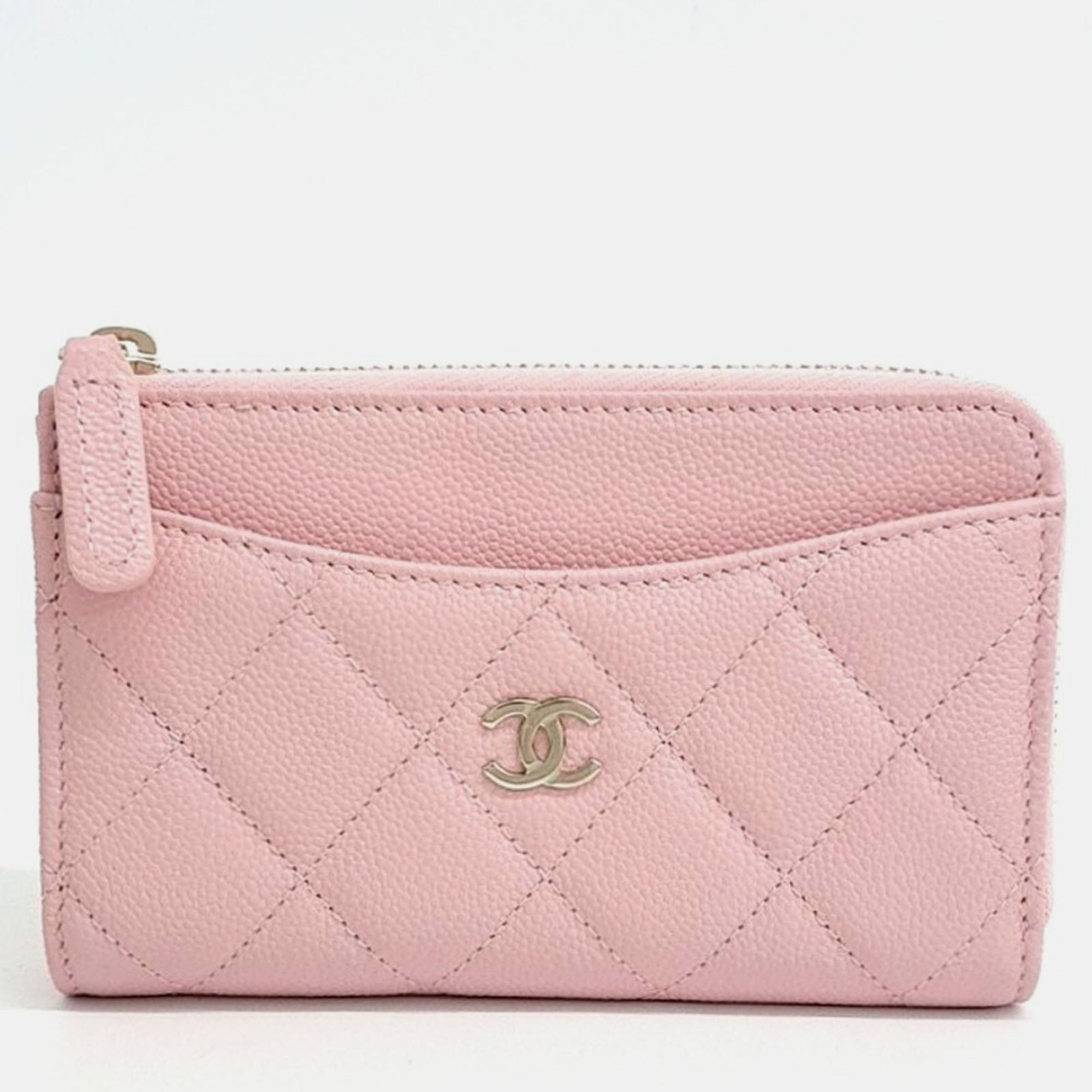 Chanel Pink Leather Caviar Card Holder