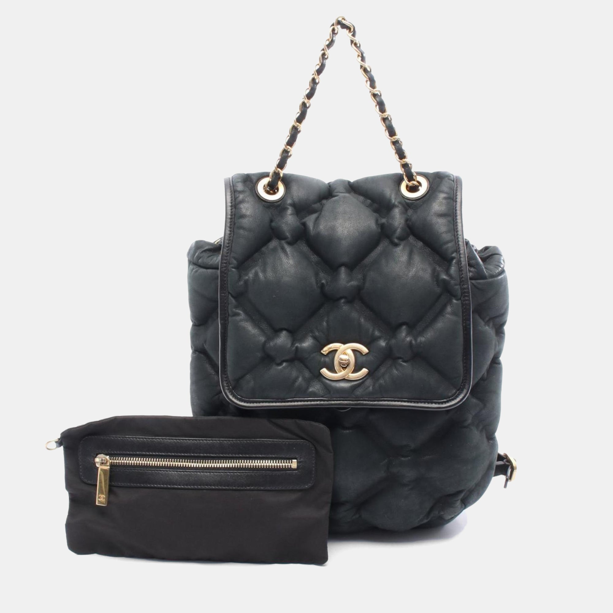 Chanel Bubble Quilted Backpack Leather Black