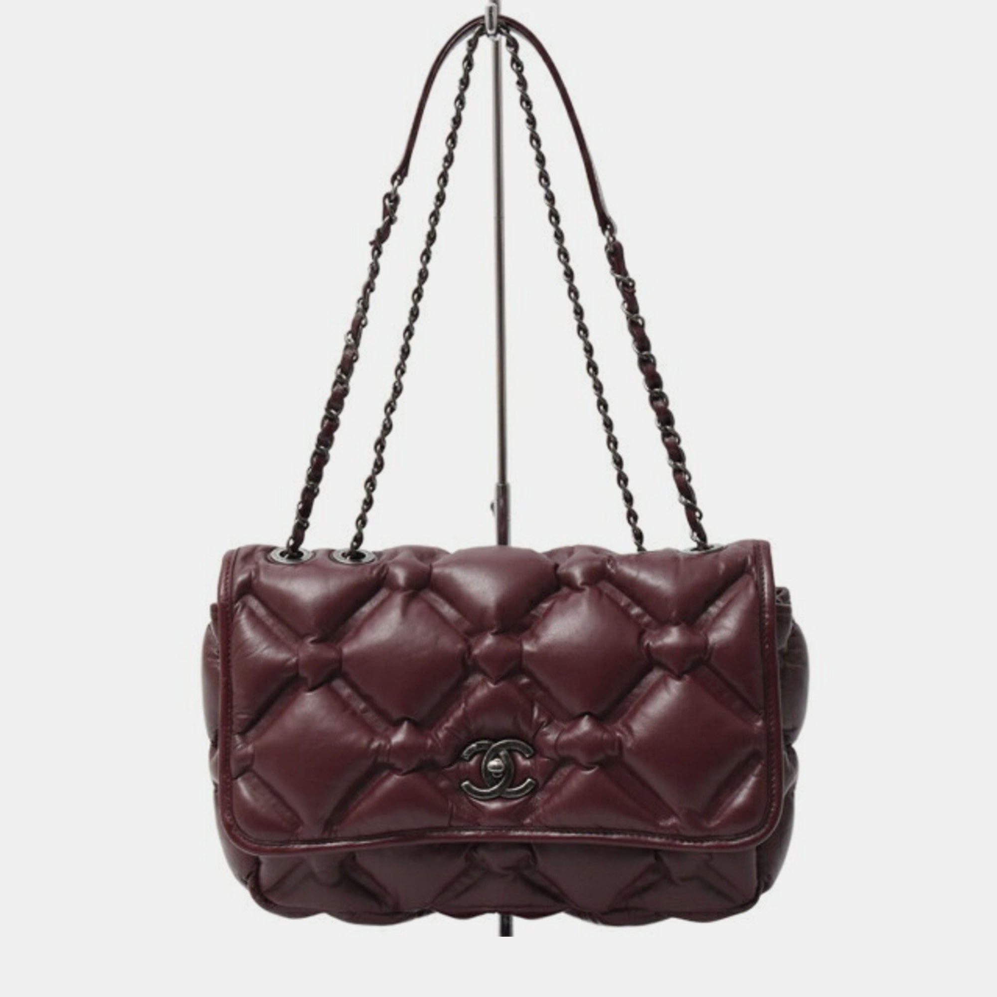 Chanel Bordeaux Bubble Quilted Matelasse Lambskin Shoulder Bag