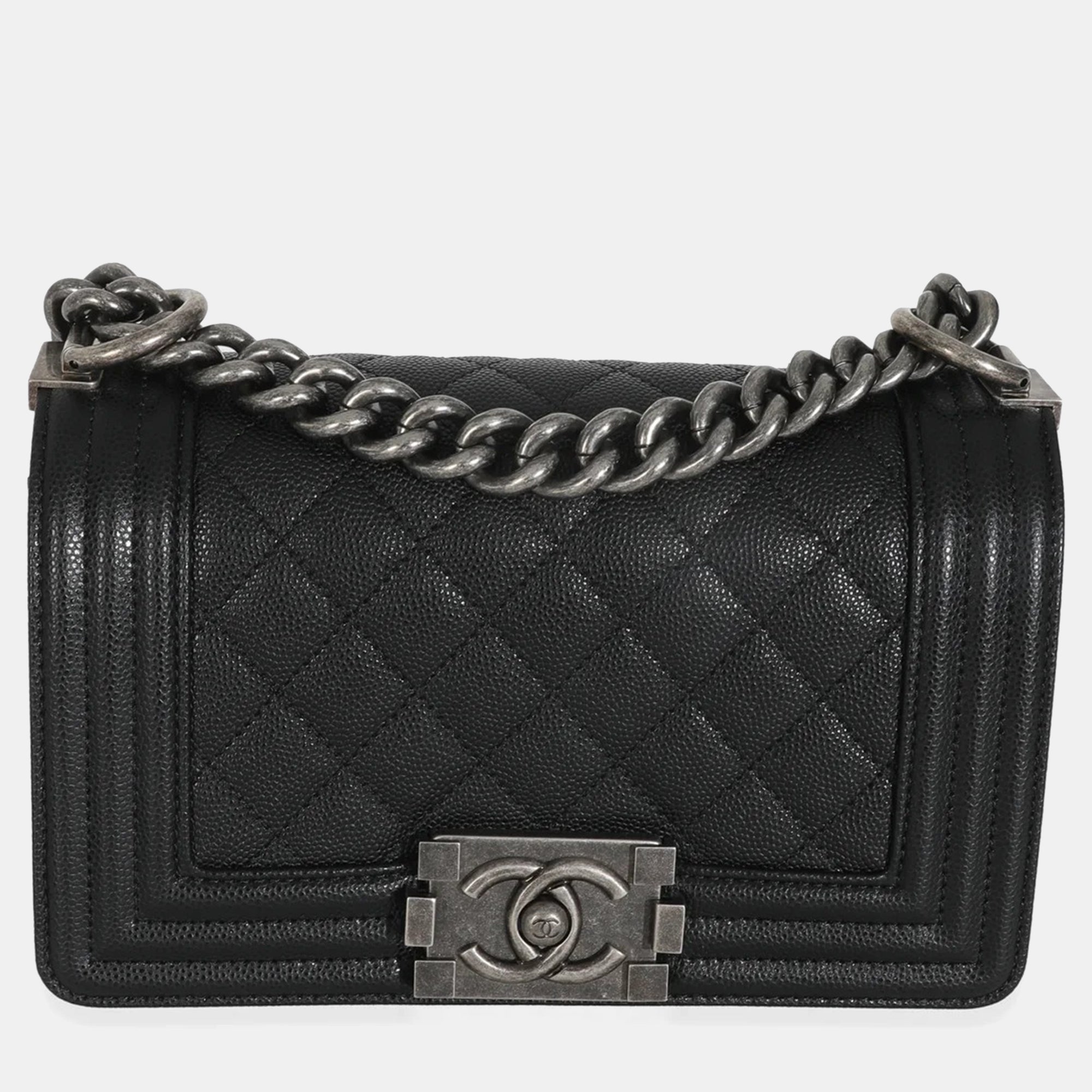 Chanel Black Quilted Caviar Small Boy Handbag