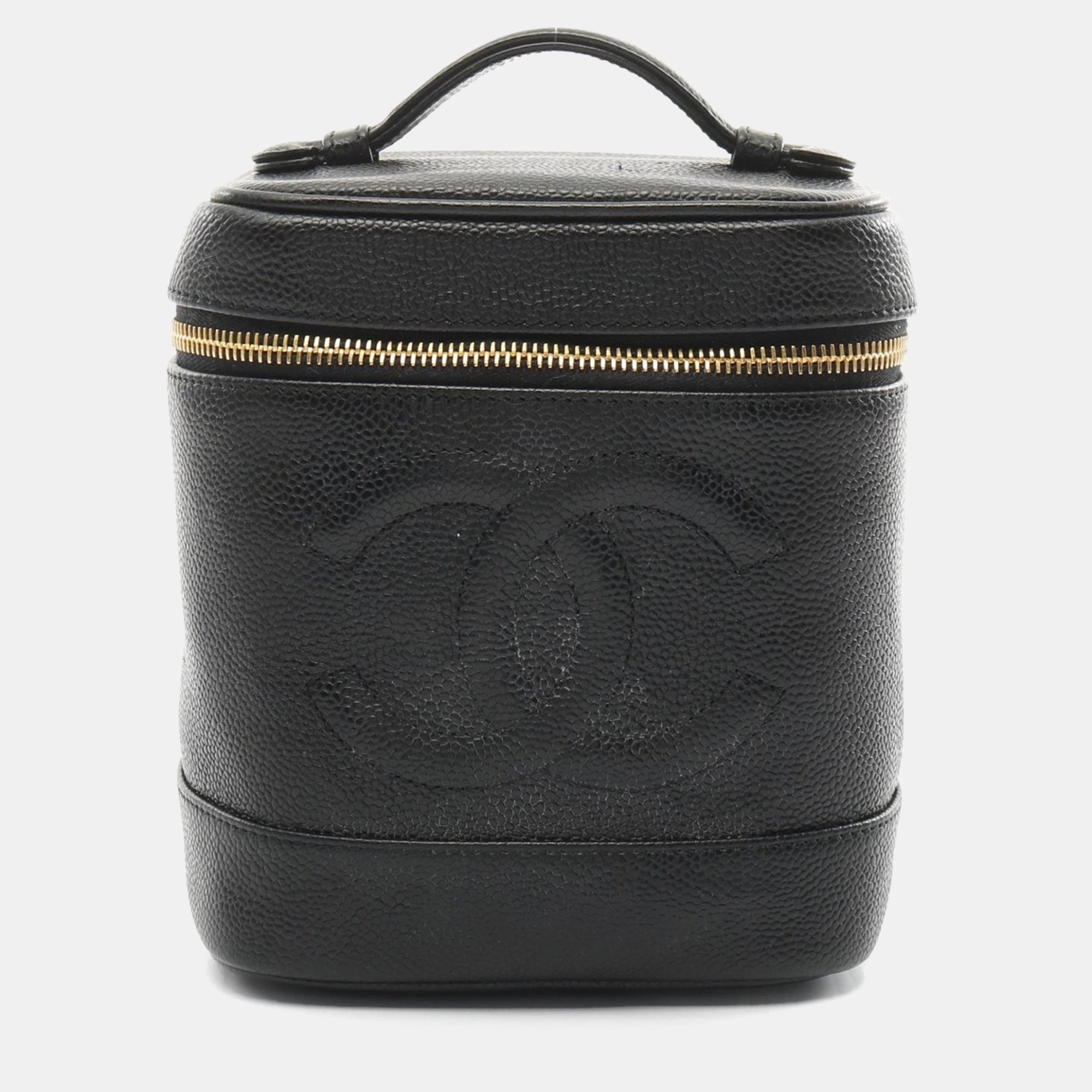 Chanel Coco Mark Vanity Handbag Leather Grained Calfskin Black