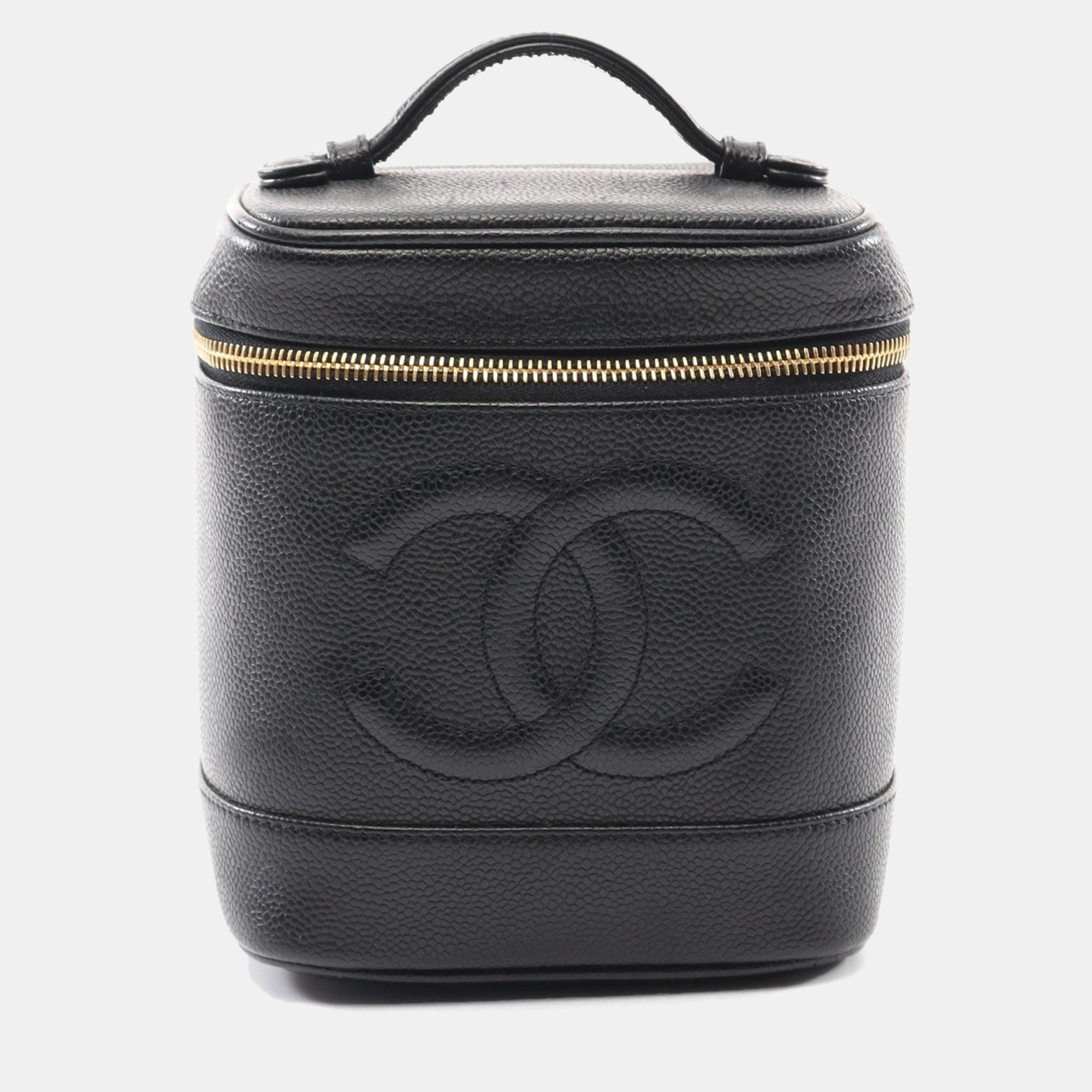 Chanel Coco Mark Vanity Handbag Leather Grained Calfskin Black