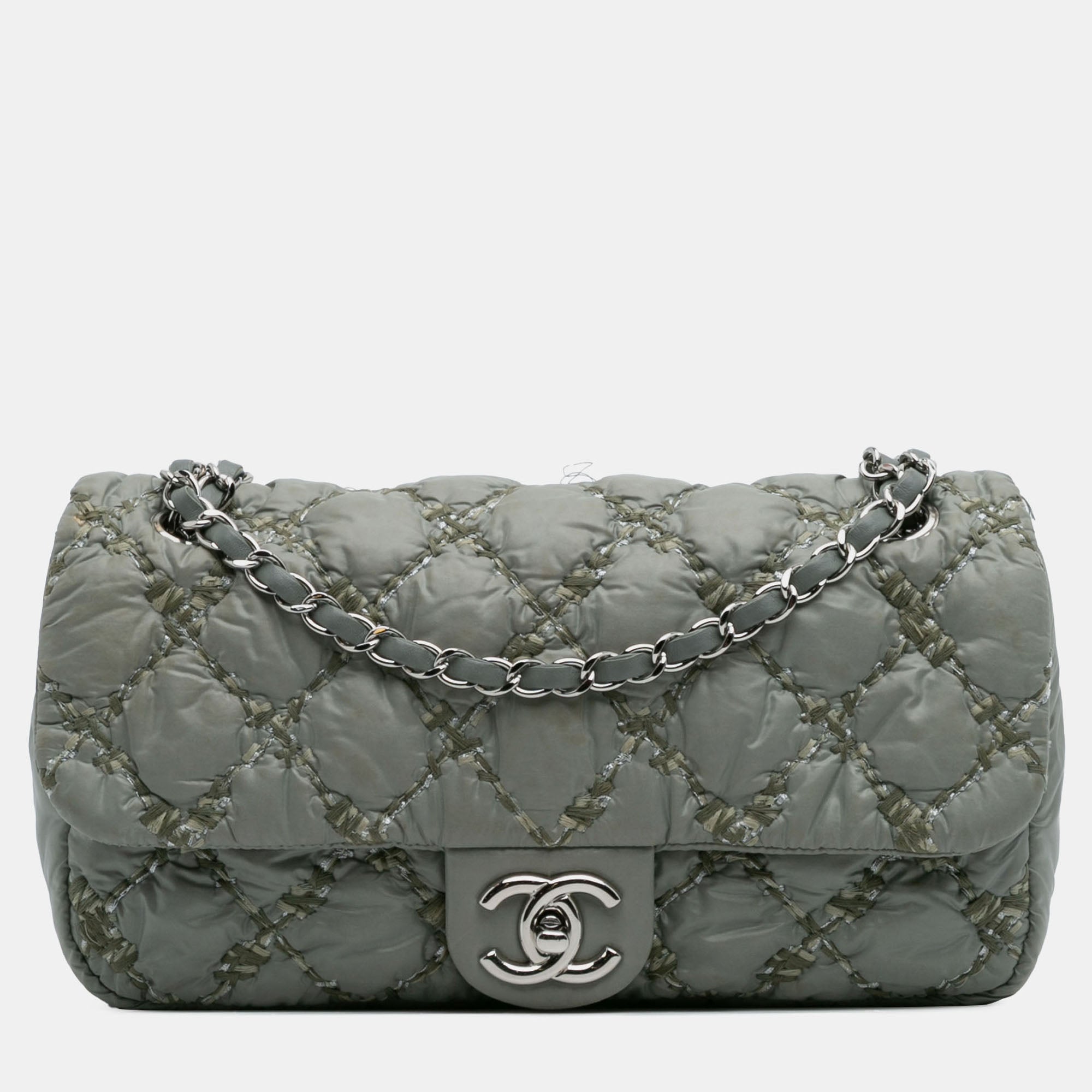 Chanel Grey Paris-Byzance Nylon Tweed On Stitch Bubble Accordion Flap