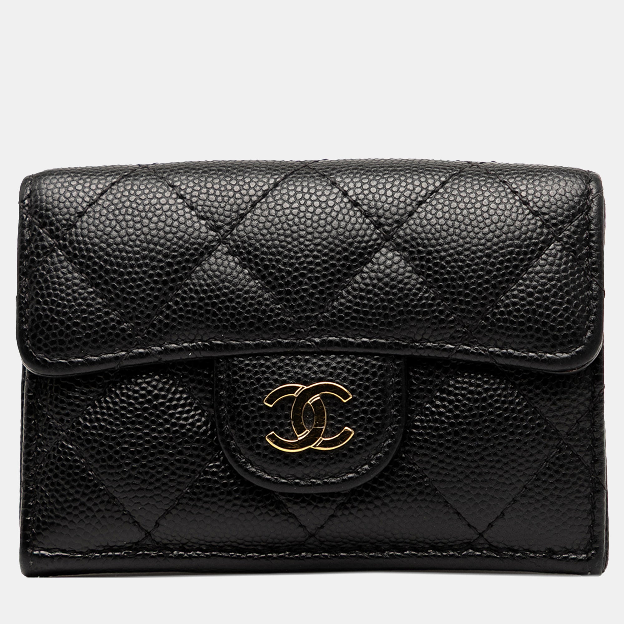 Chanel Black CC Quilted Caviar Flap Card Holder Wallet