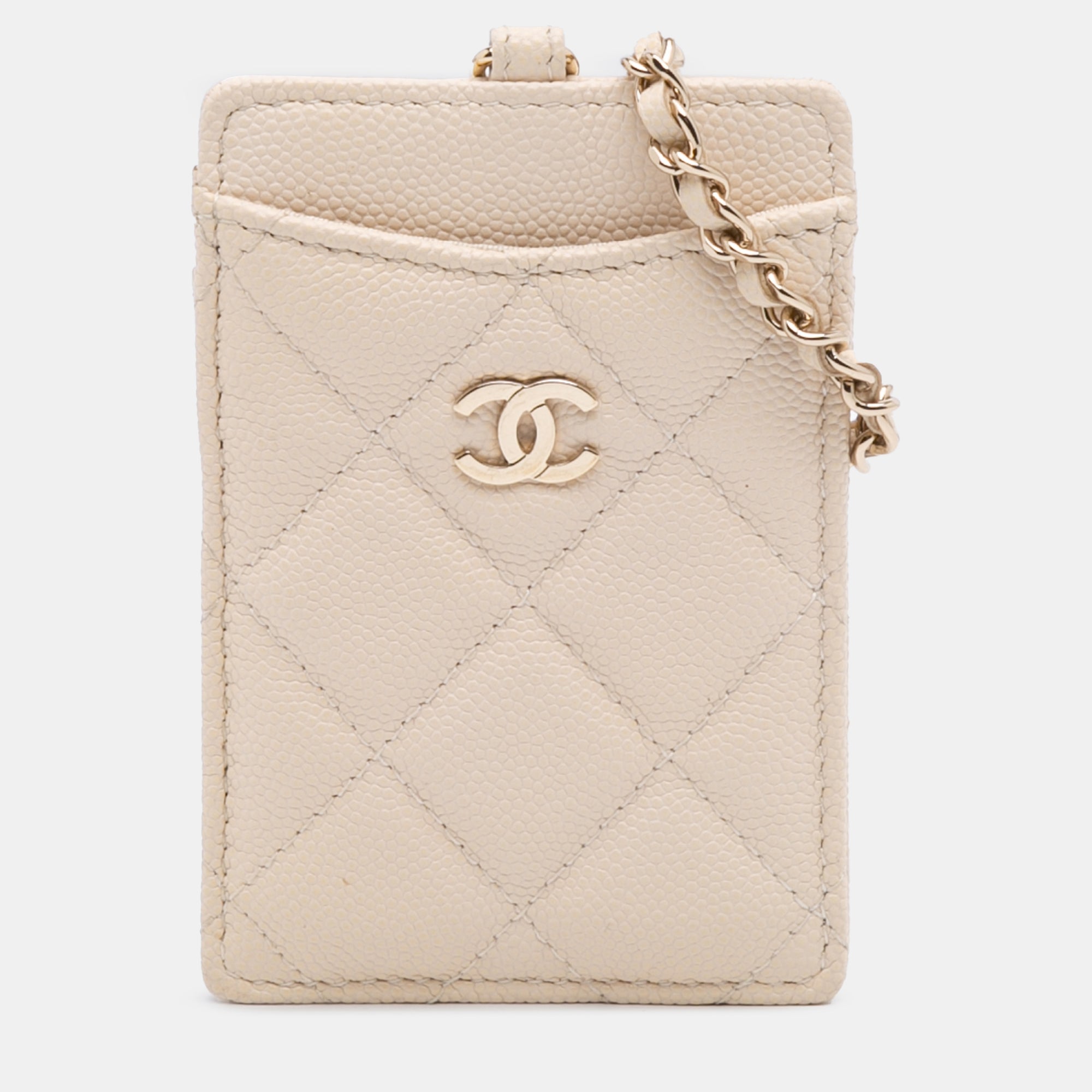 Chanel Beige Quilted Caviar ID Card Holder