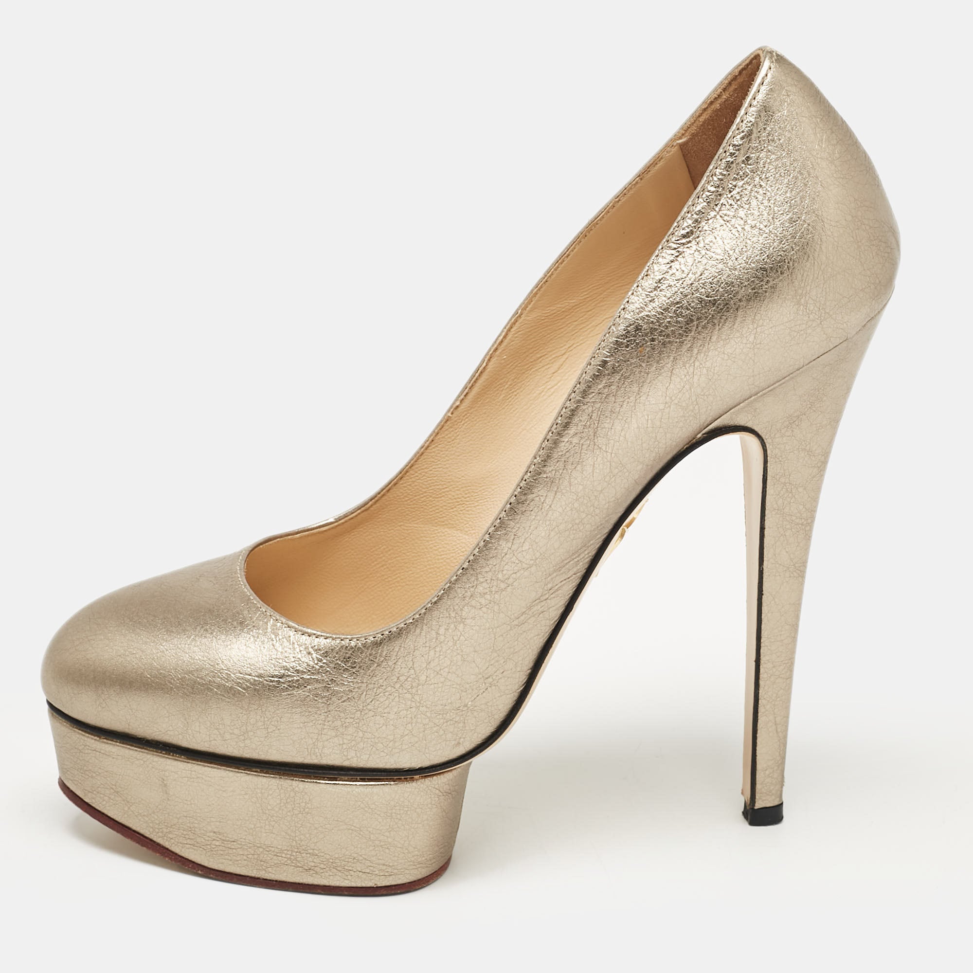 Charlotte Olympia Metallic Leather Dolly Platform Pumps Size 38